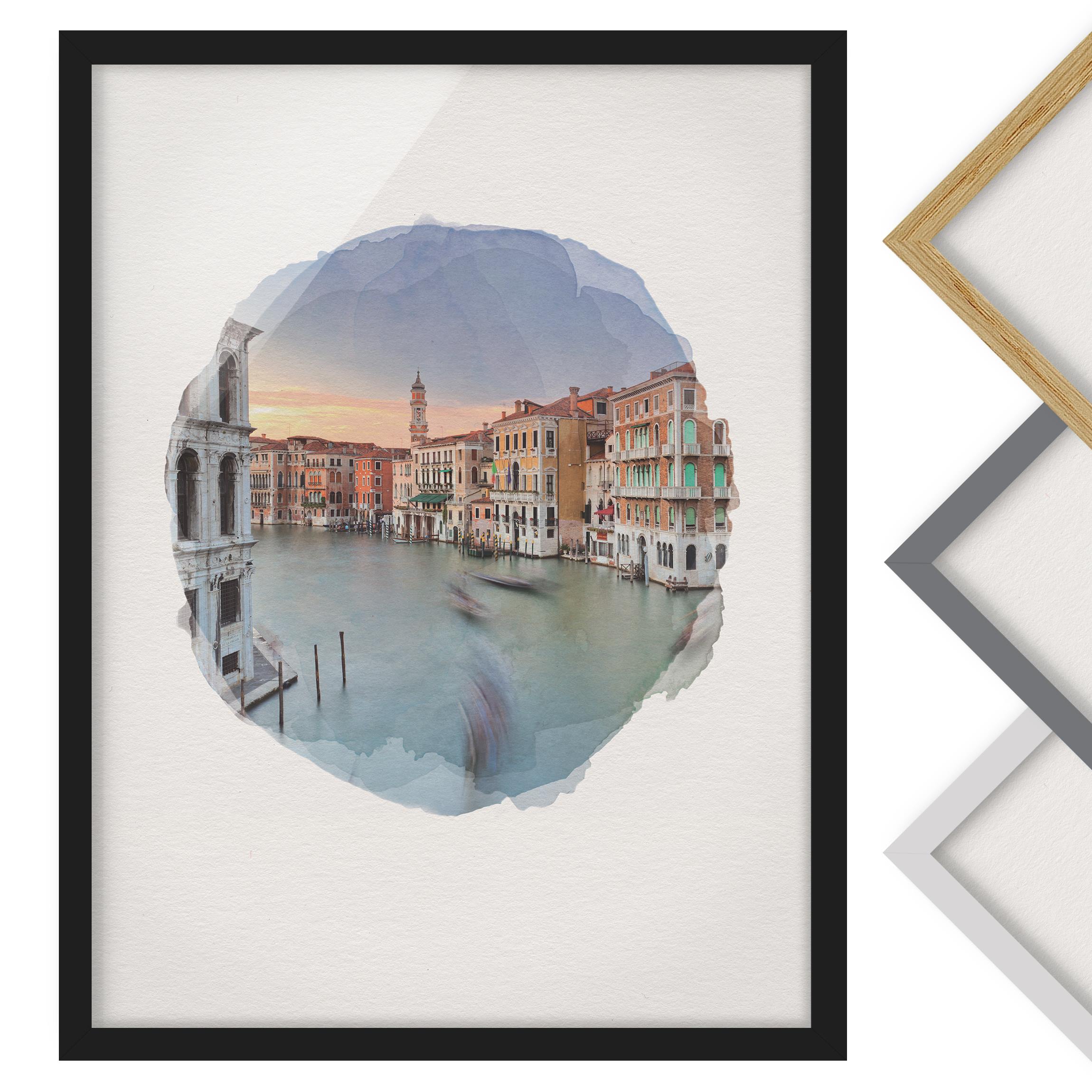 Gerahmtes Bild Wasserfarben - Canale Grande Blick von der Rialtobrücke Venedig
