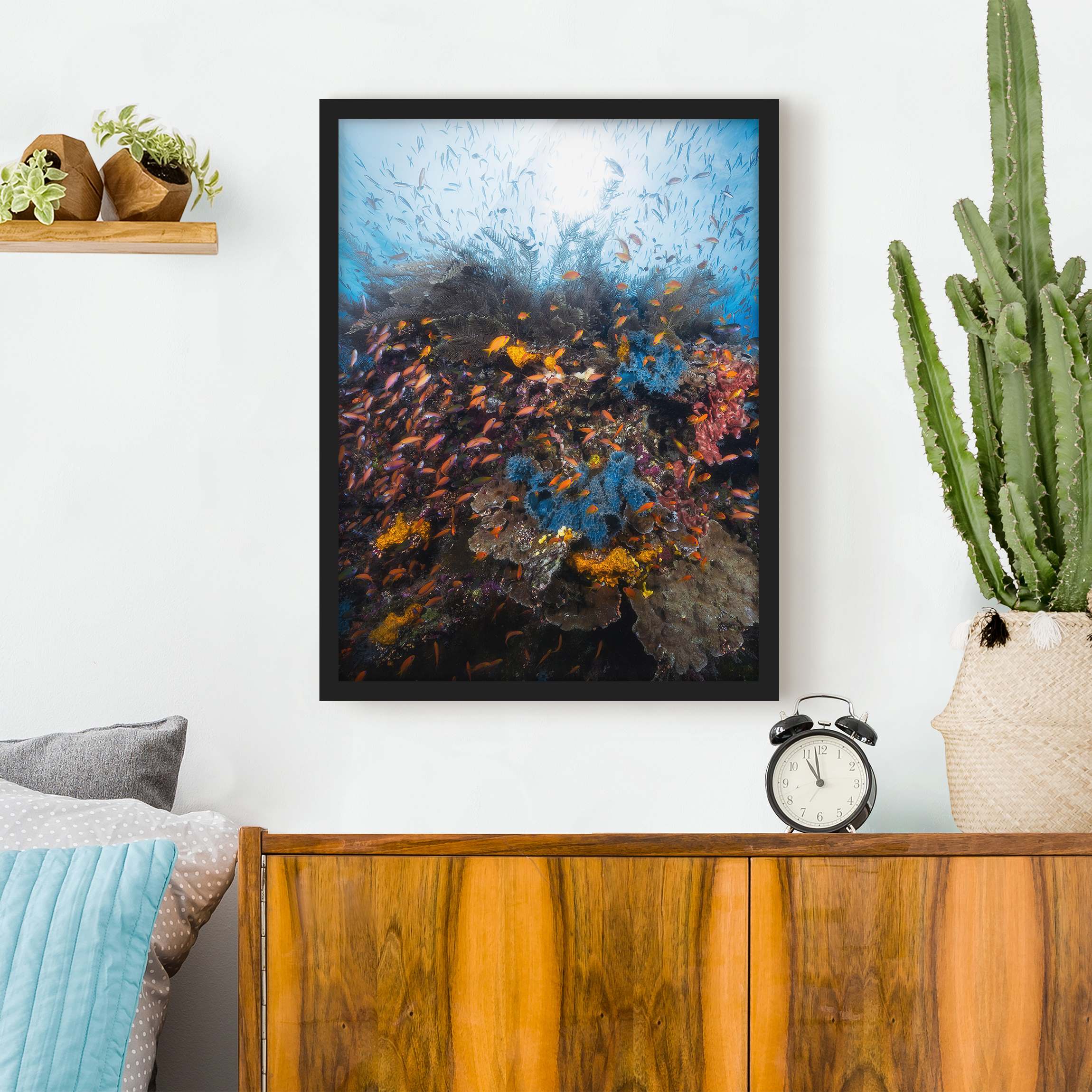 Bild mit Rahmen - Hochformat Lagune mit Fischen