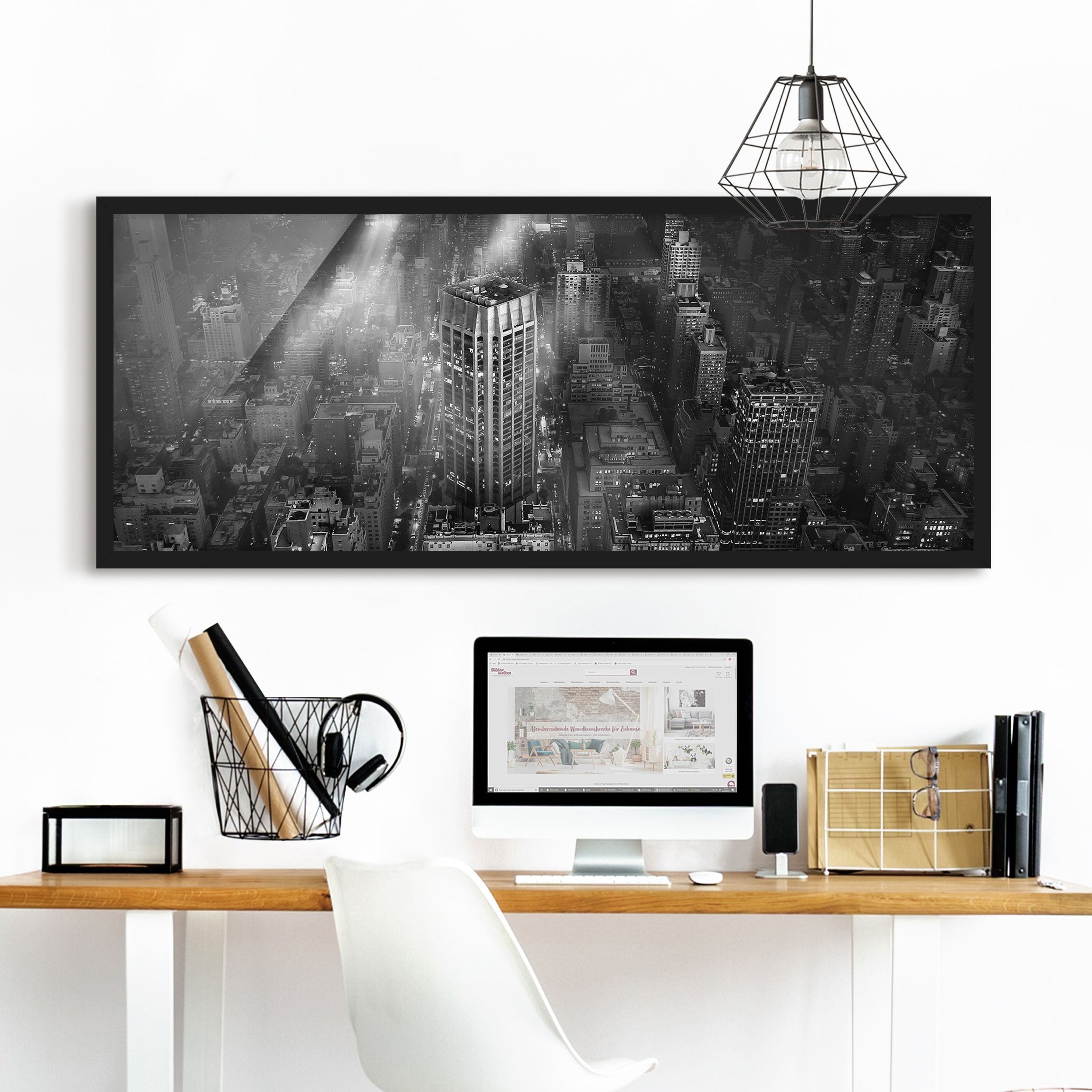 Bild mit Rahmen - Panorama Sonnenlicht über New York City