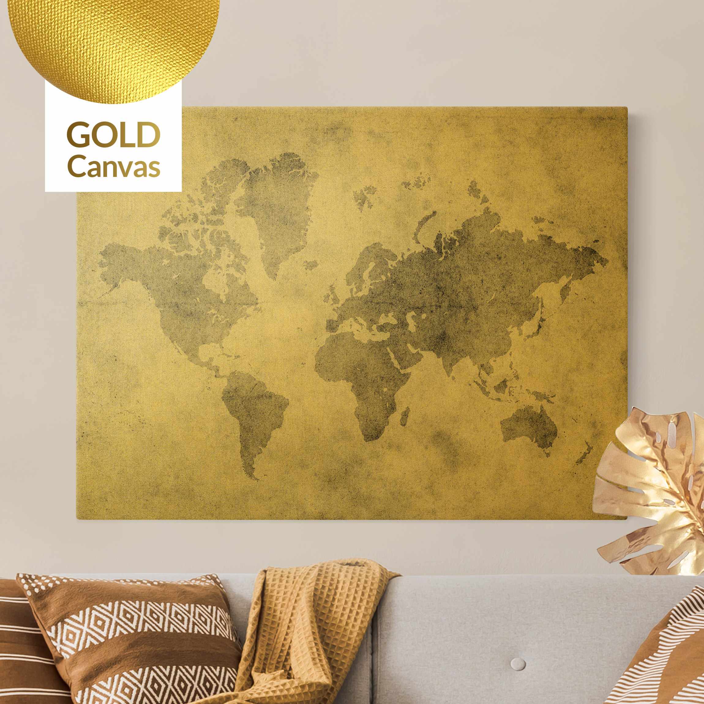 Leinwandbild Gold Vintage Weltkarte II