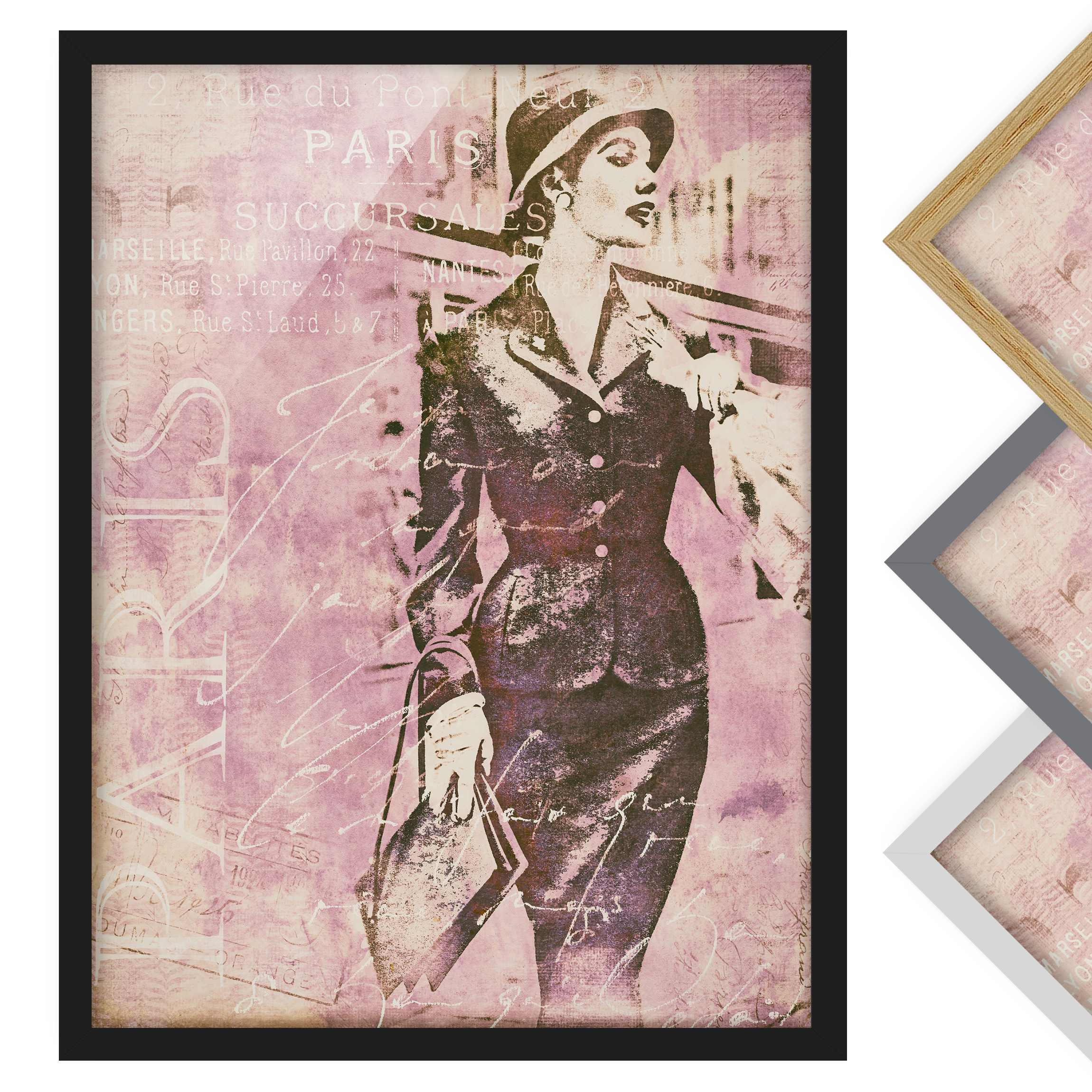 Bild mit Rahmen - Hochformat Vintage Collage - Pariserin