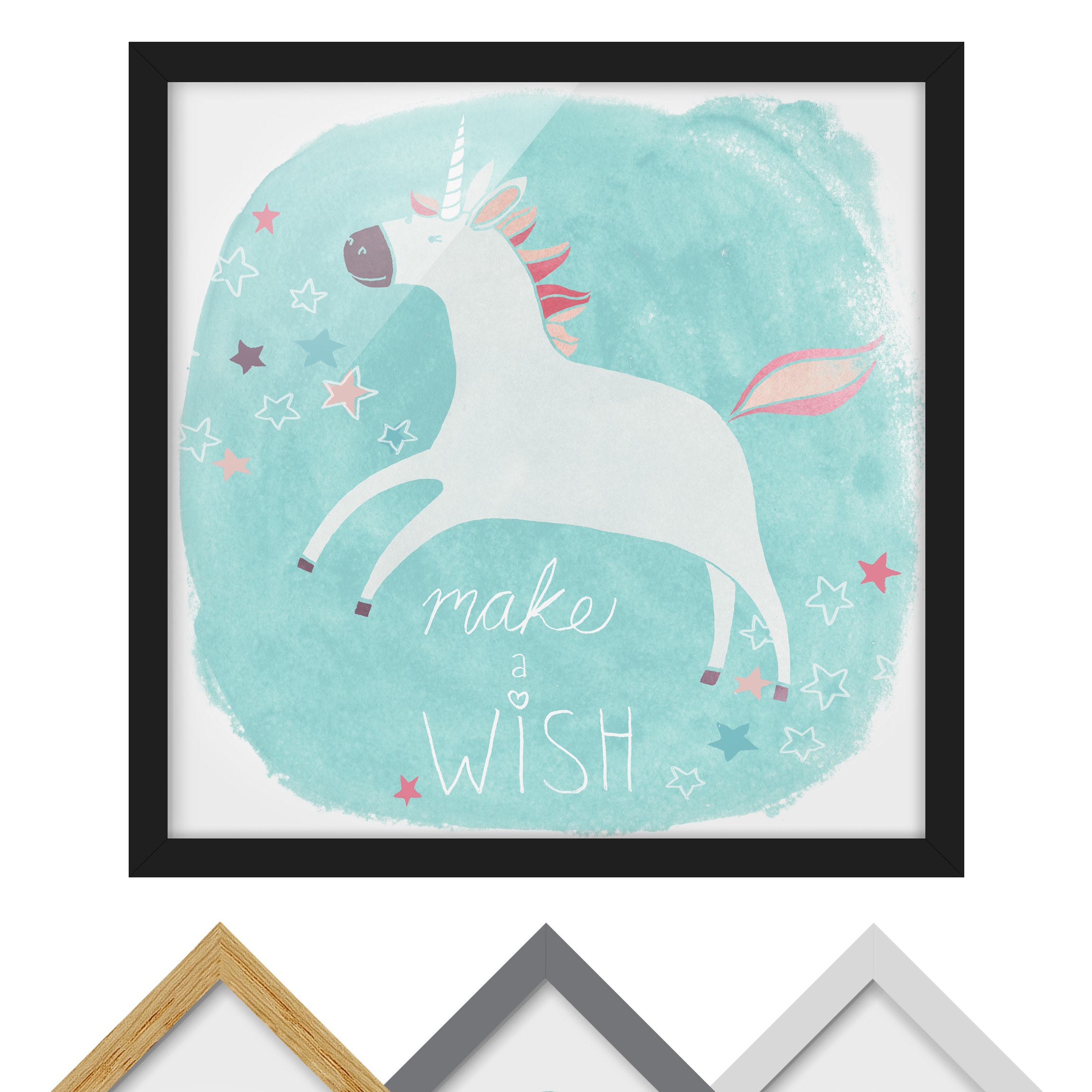 Spruch Bild mit Rahmen Einhorn-Truppe - Wish