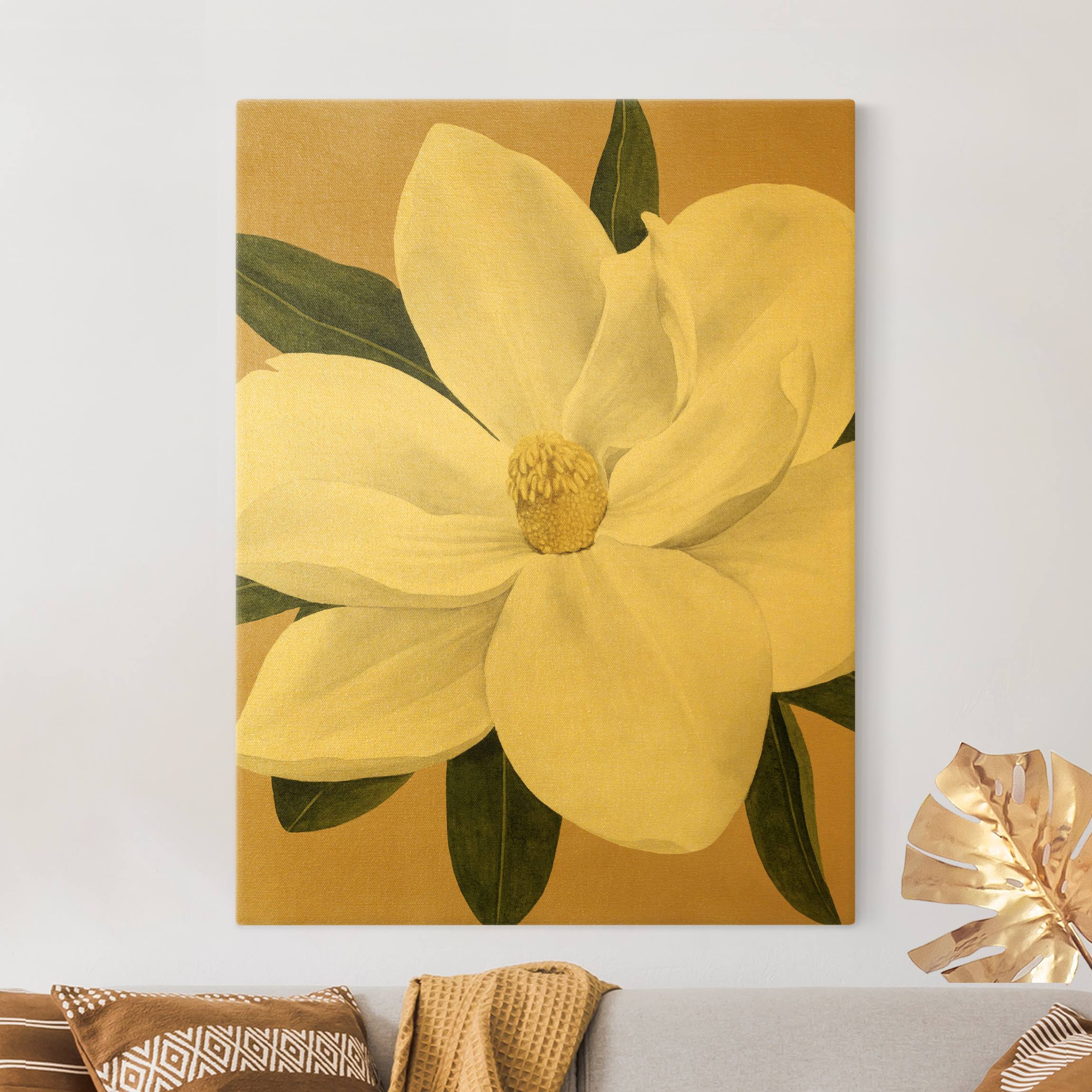Leinwandbild Gold Magnolie auf Gold II