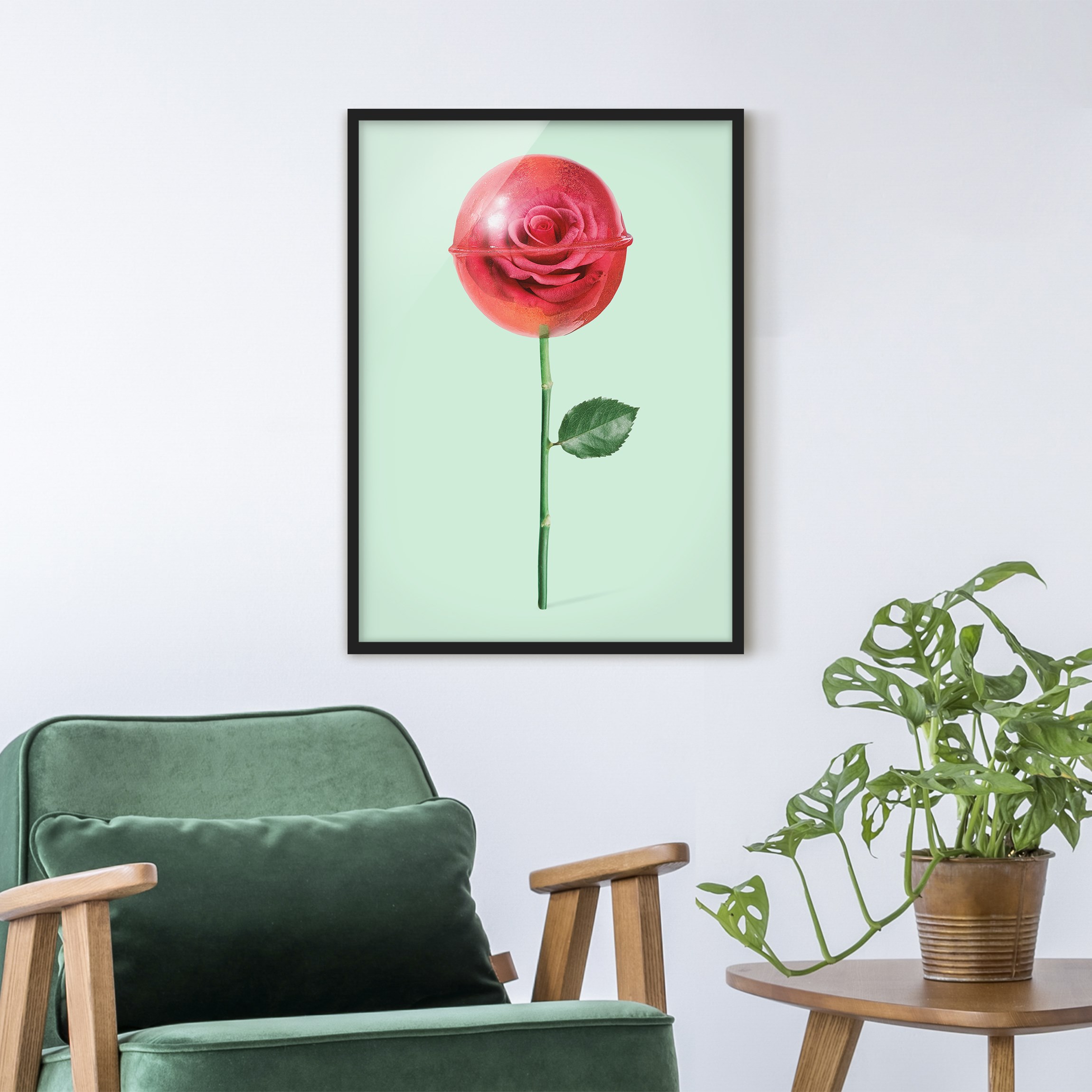 Bild mit Rahmen - Hochformat Rose mit Lollipop