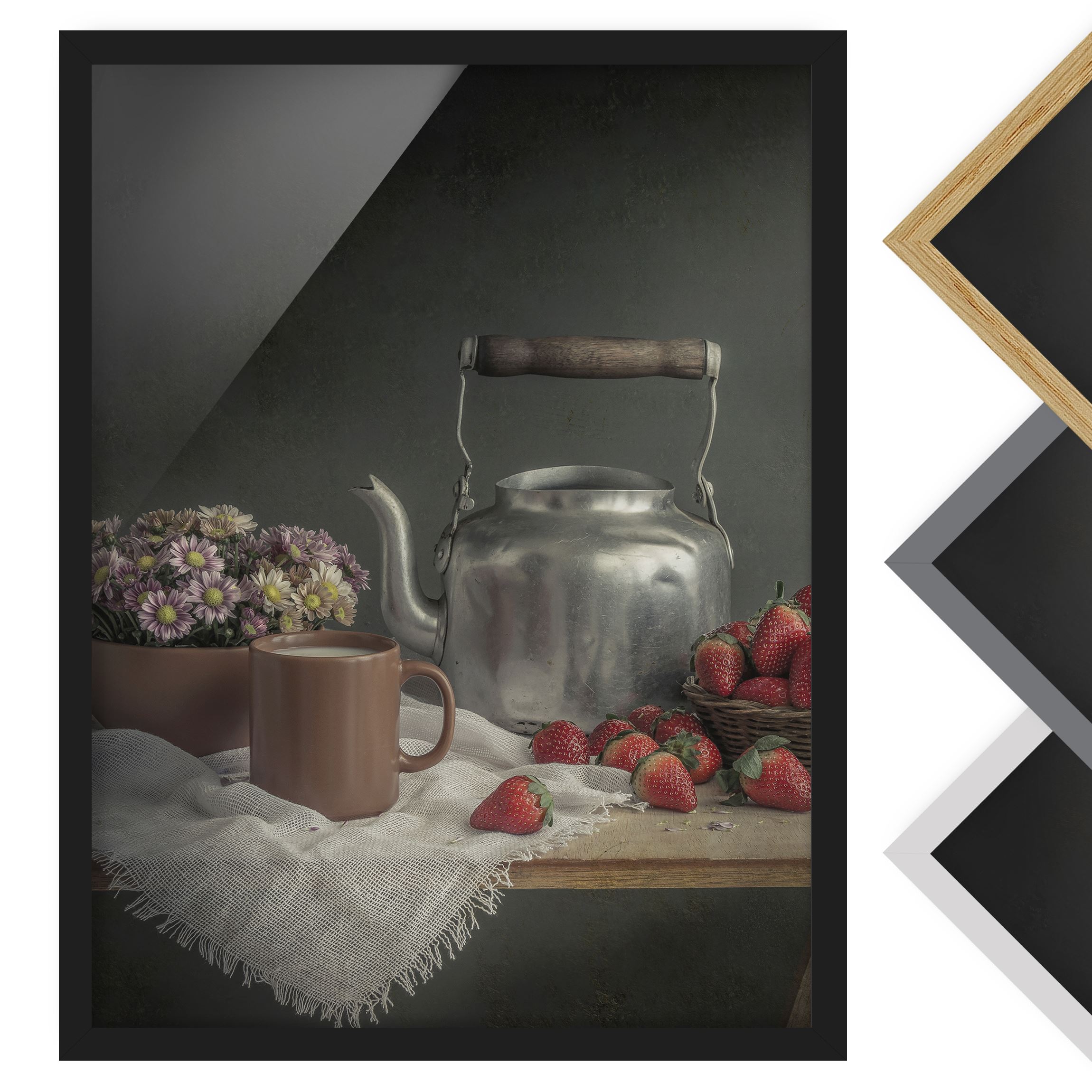 Bild mit Rahmen - Hochformat Stillleben mit Erdbeeren