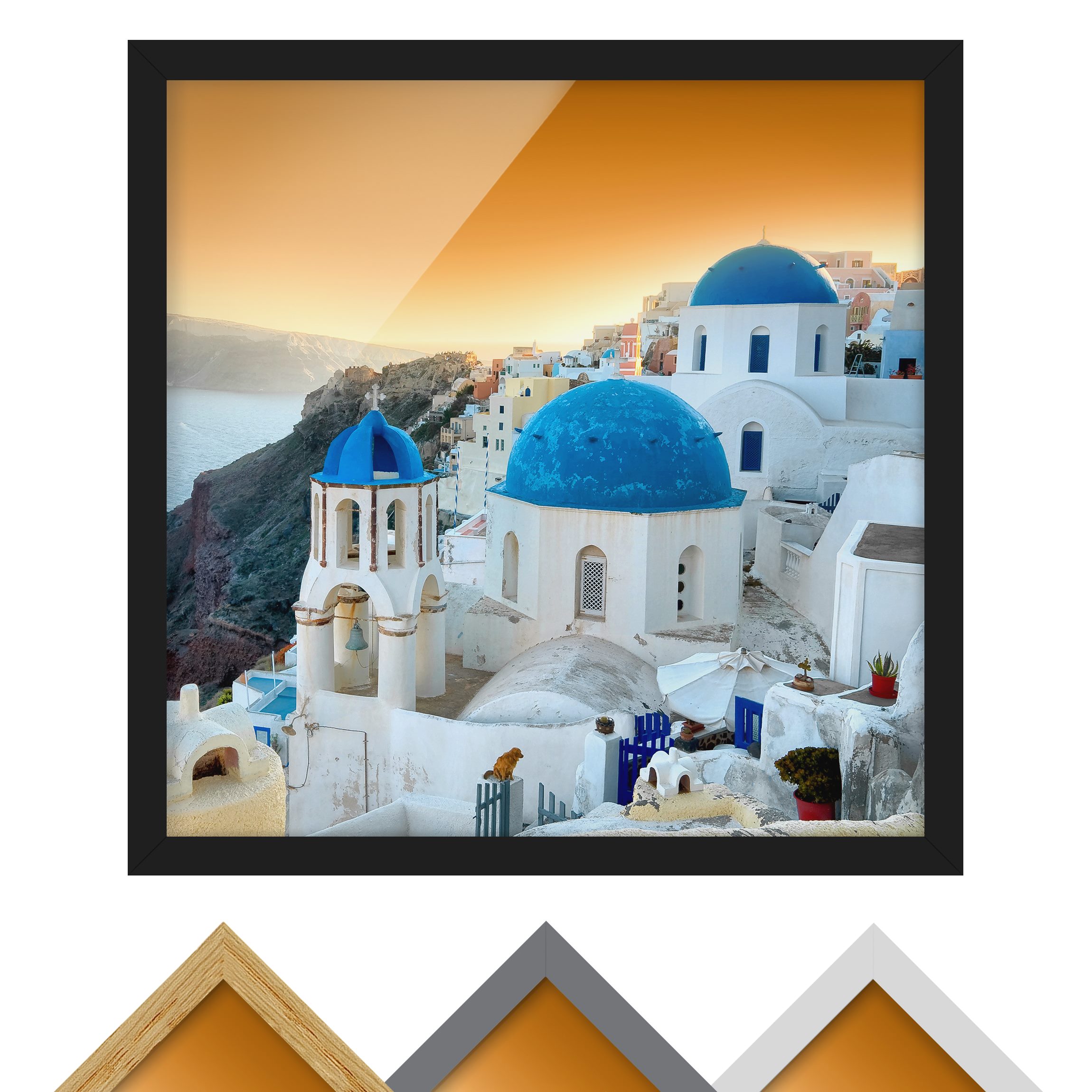 Bild mit Rahmen - Quadrat Sonnenuntergang über Santorin