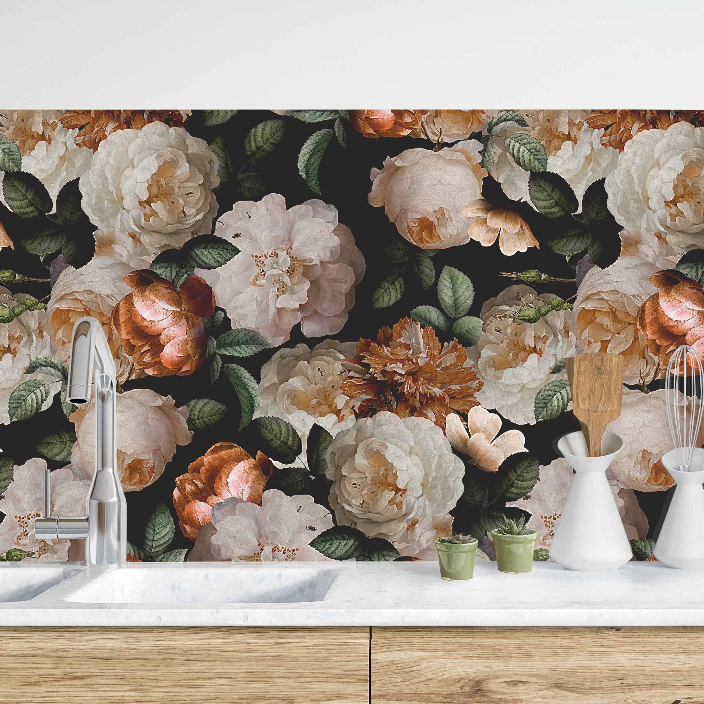 Küchenrückwand Rote Rosen mit Weißen Rosen II