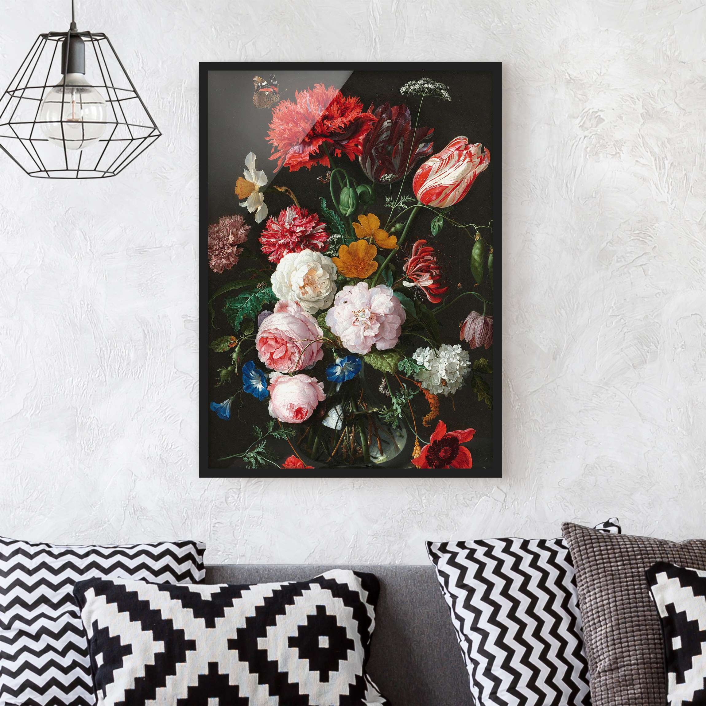 Bild mit Rahmen - Hochformat Jan Davidsz de Heem - Stillleben mit Blumen in einer Glasvase
