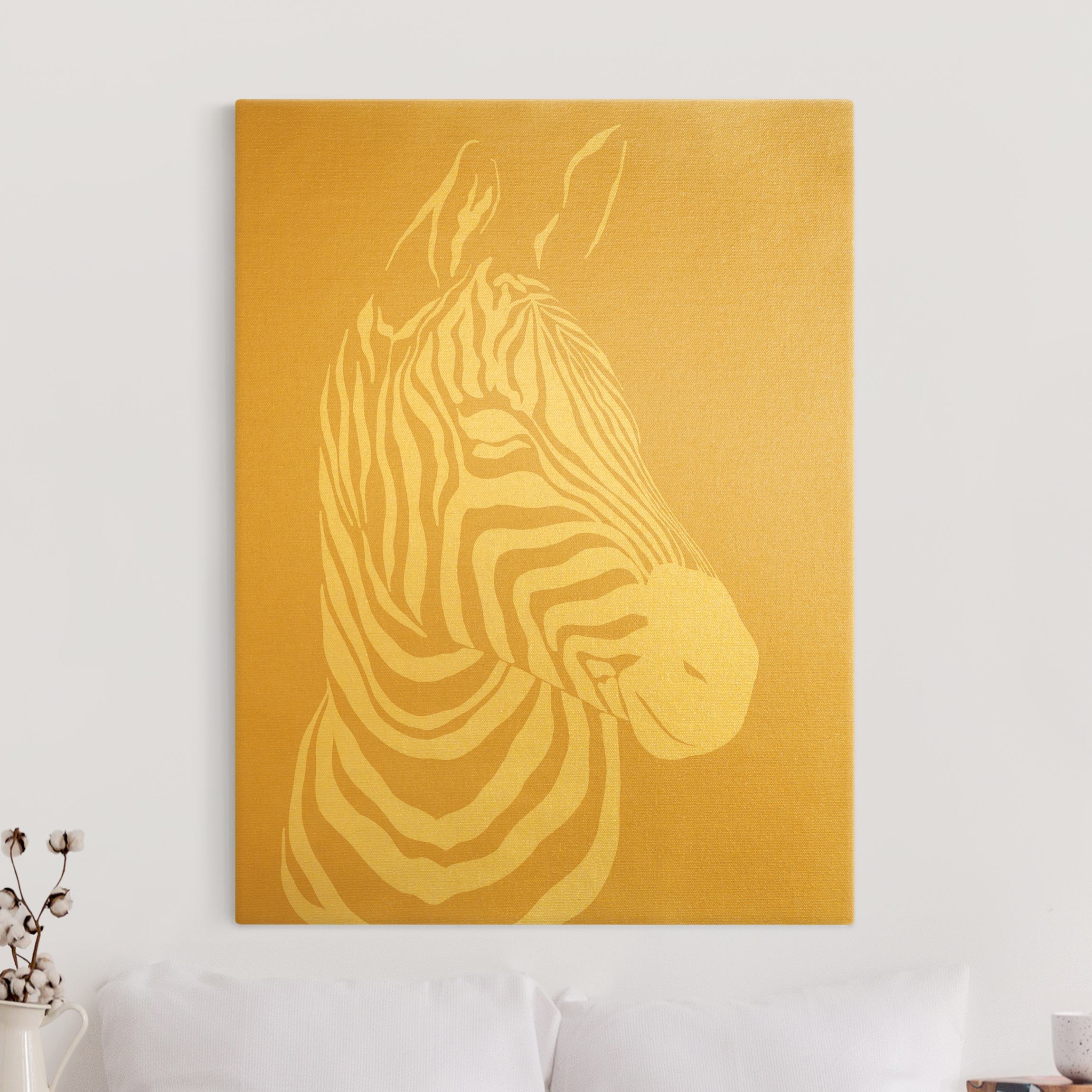 Leinwandbild Gold Safari Tiere - Portrait Zebra Beige