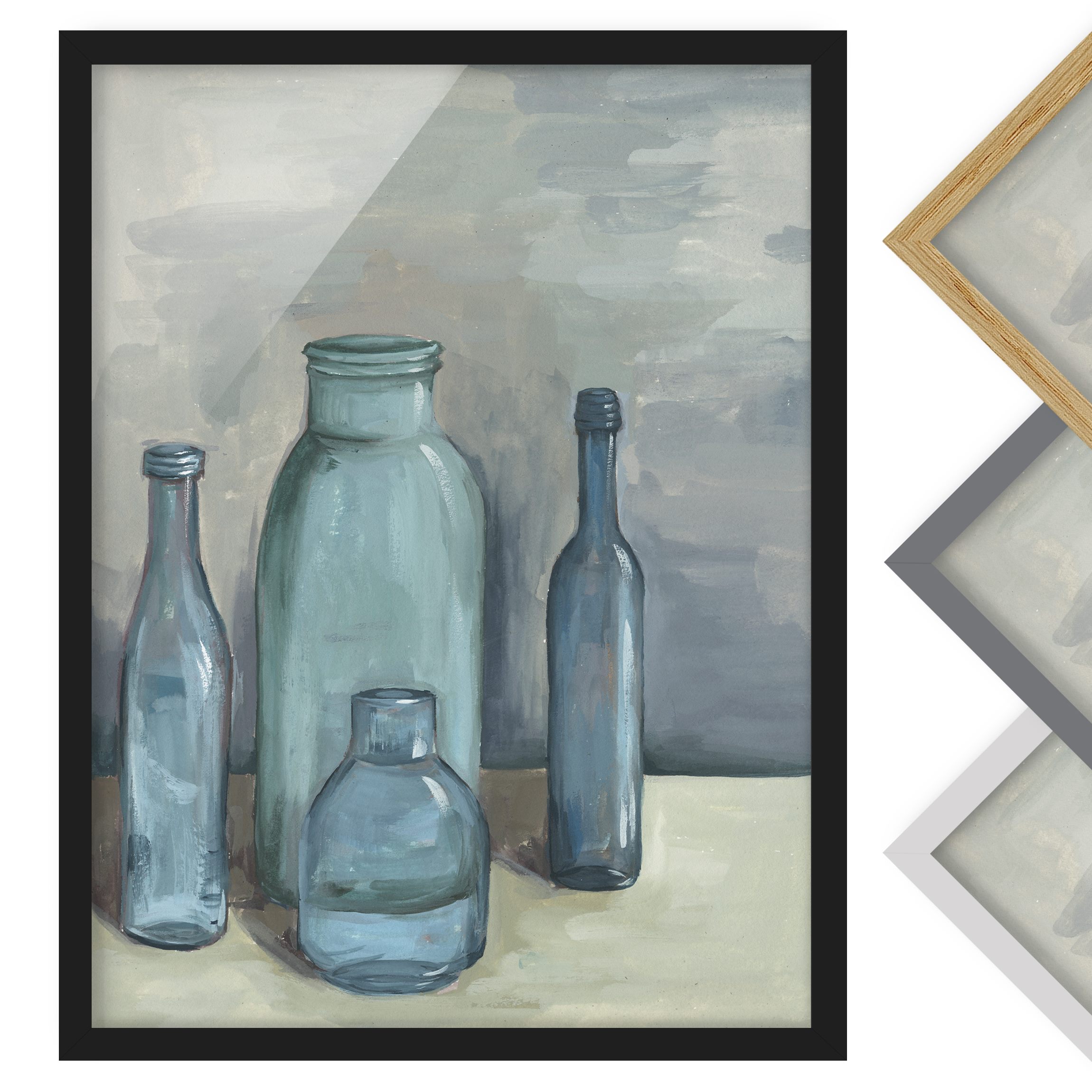 Bild mit Rahmen - Hochformat Stillleben mit Glasflaschen II