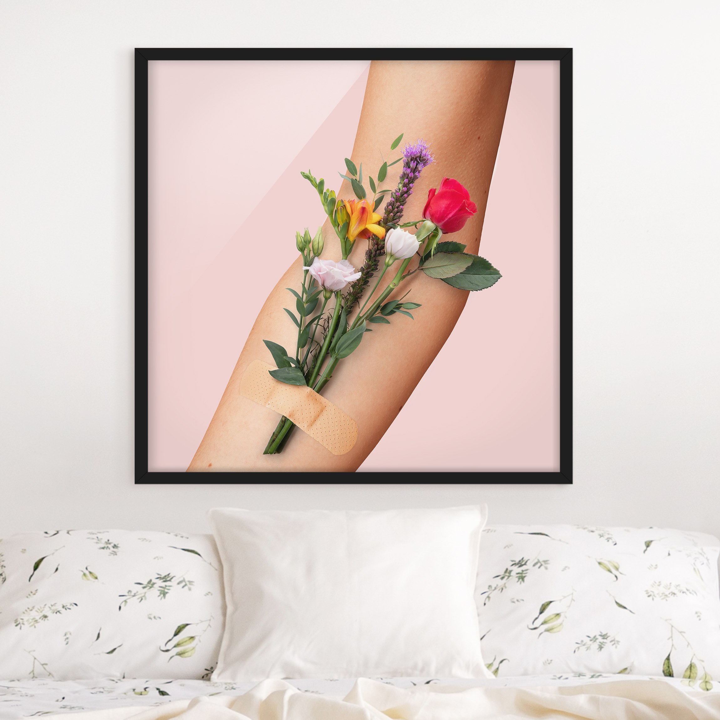 Bild mit Rahmen - Quadrat Arm mit Blumen