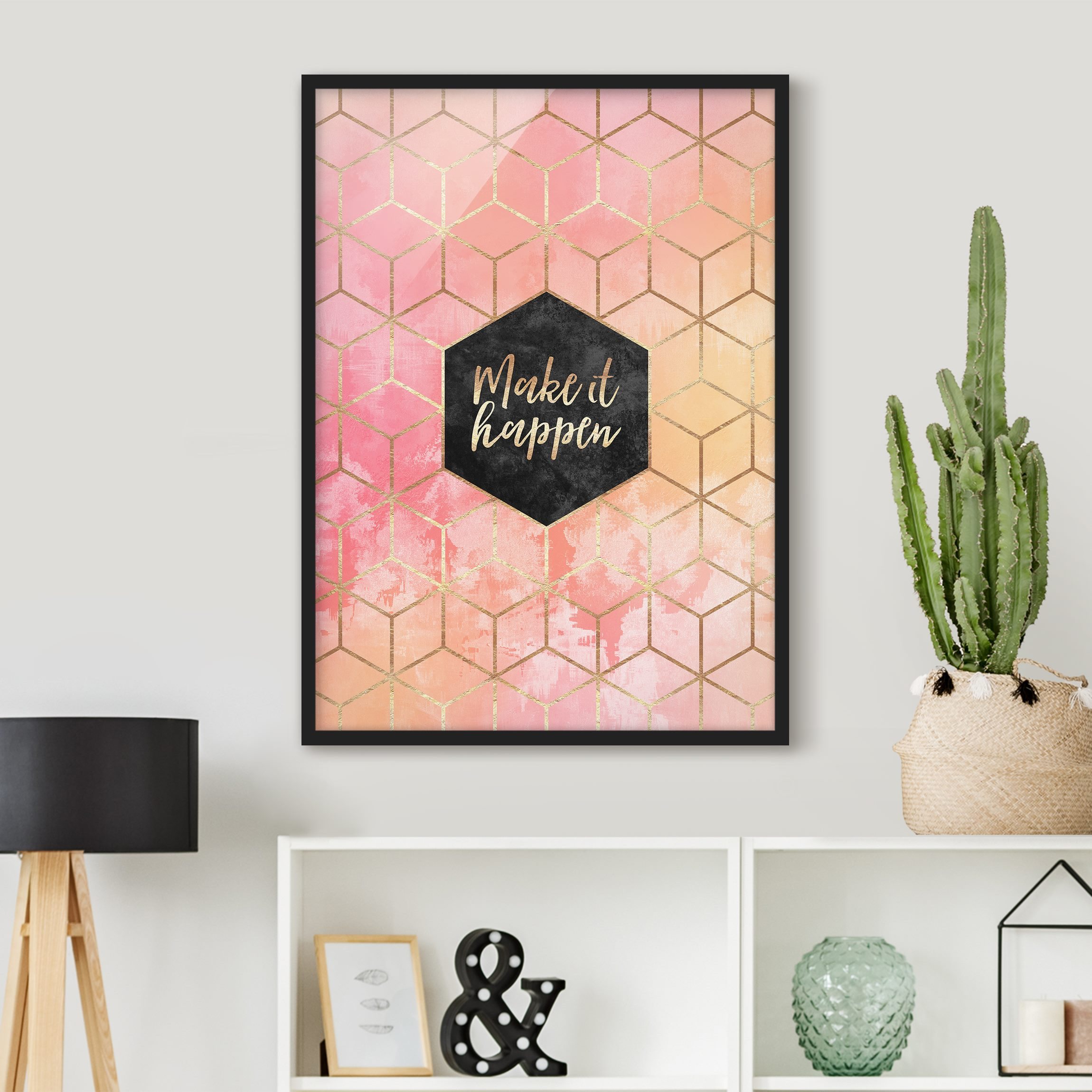 Bild mit Rahmen - Hochformat Make It Happen Geometrie Pastell