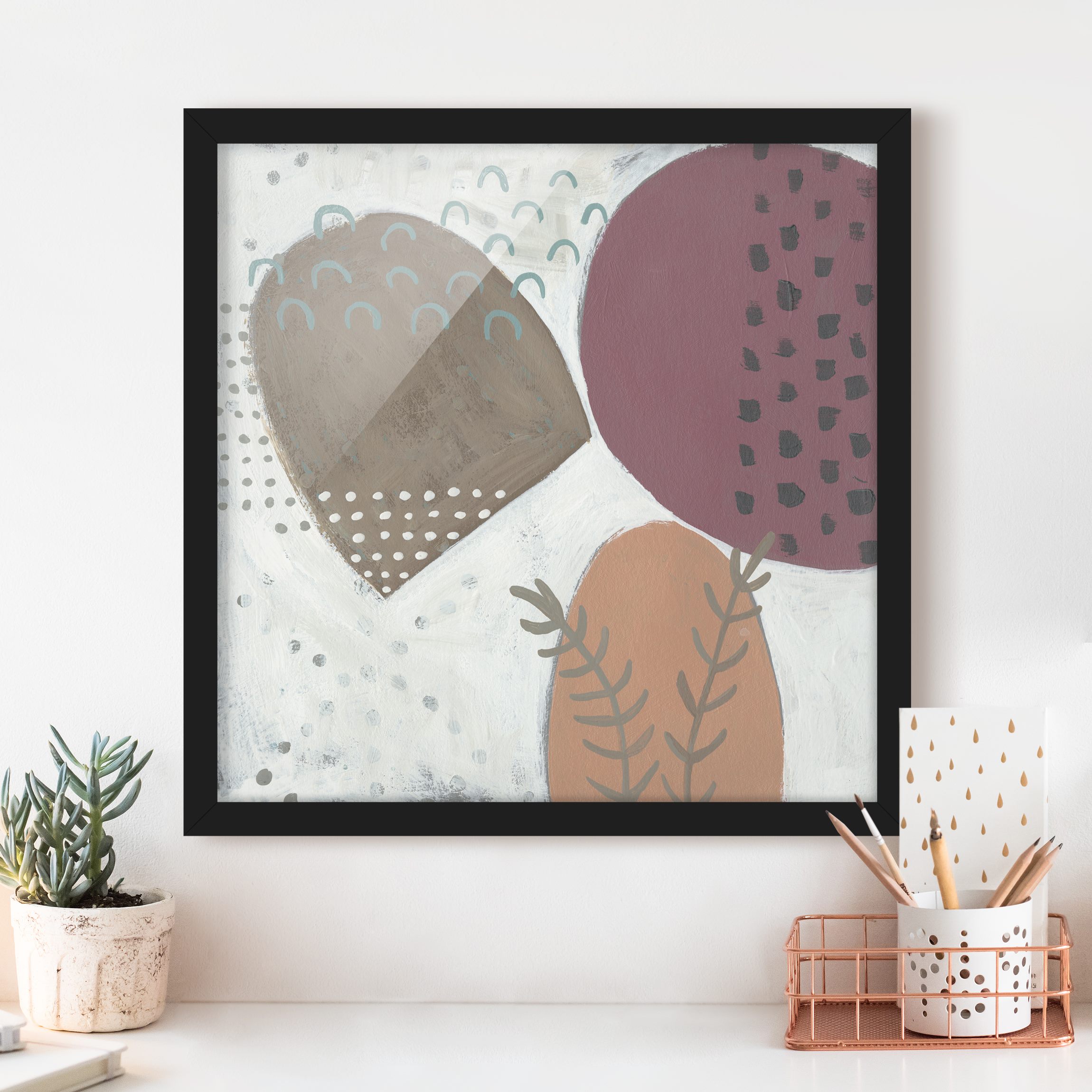 Abstraktes Bild mit Rahmen Karneval der Formen in Lachs II