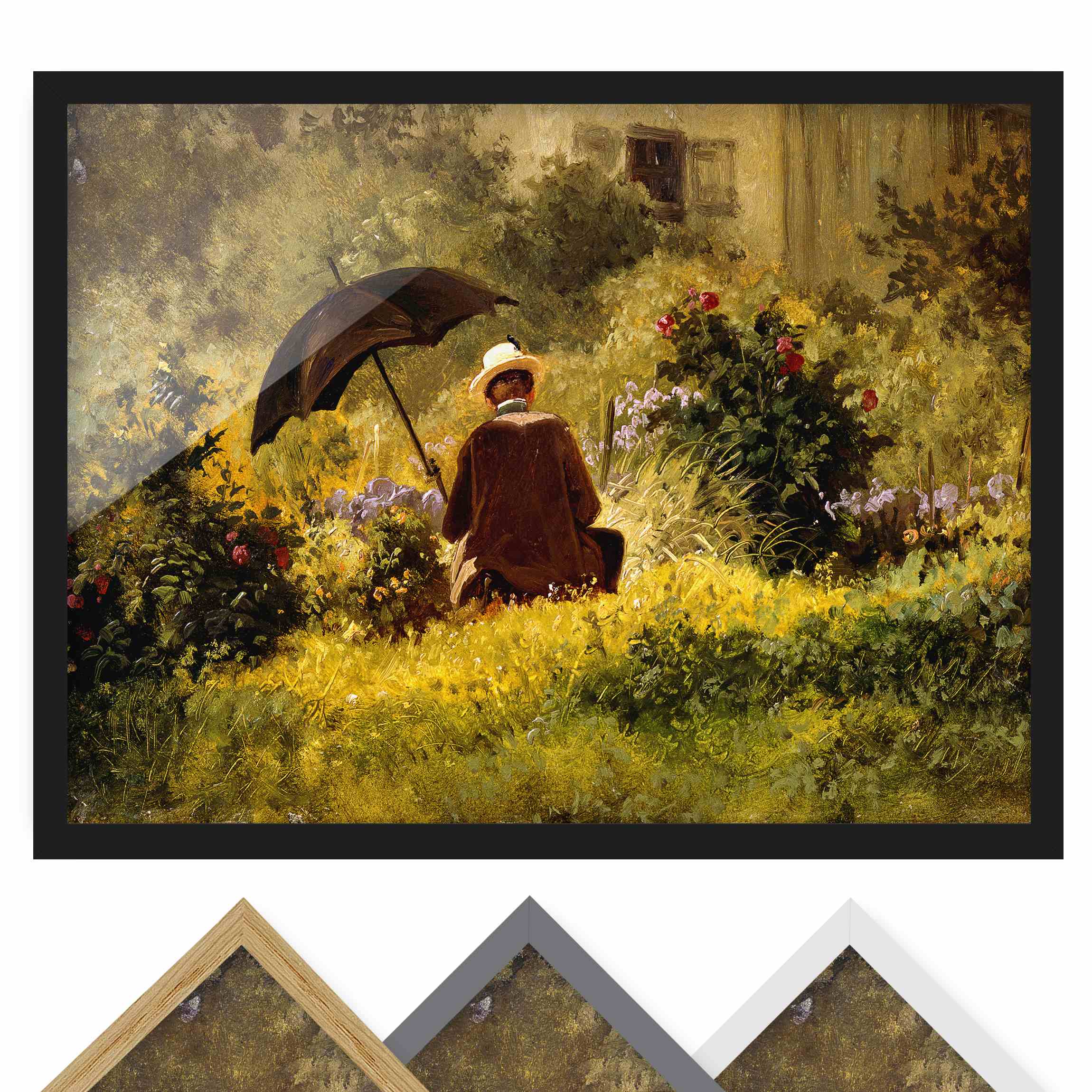 Bild mit Rahmen - Querformat Carl Spitzweg - Der Maler im Garten