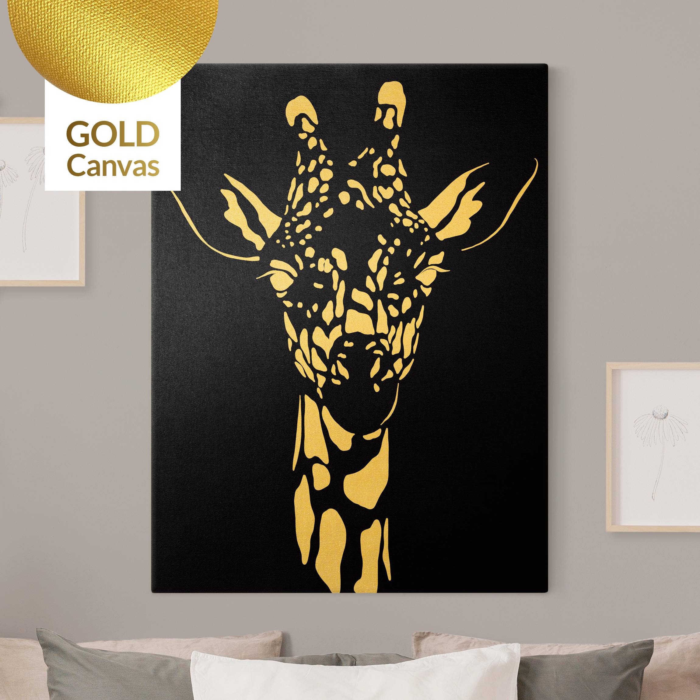 Leinwandbild Gold Safari Tiere - Portrait Giraffe Schwarz