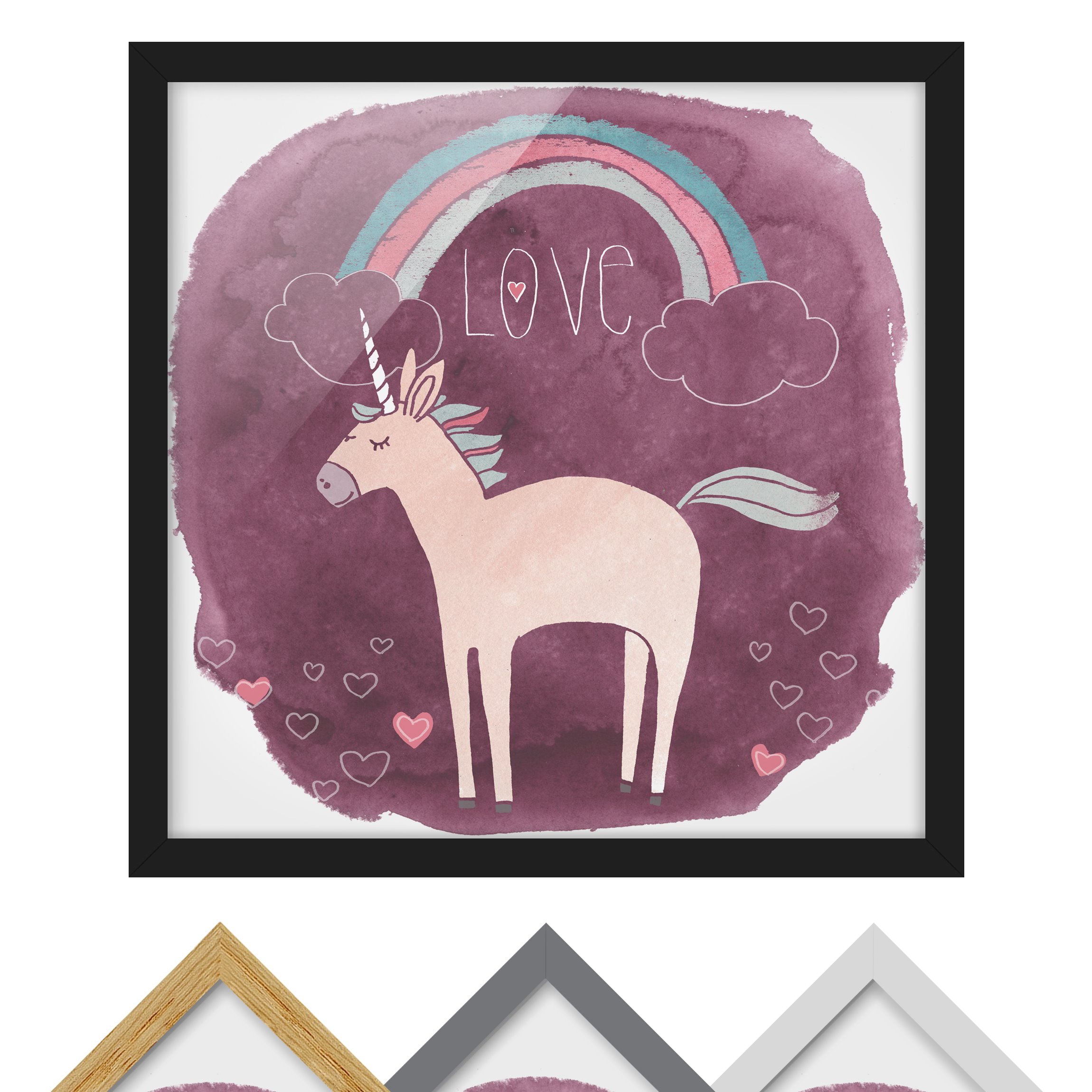 Spruch Bild mit Rahmen Einhorn-Truppe - Love