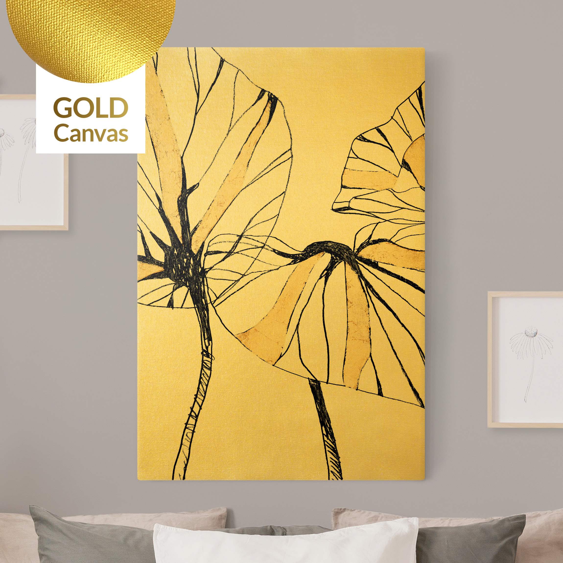 Leinwandbild Gold Tropische Blätter mit Gold II