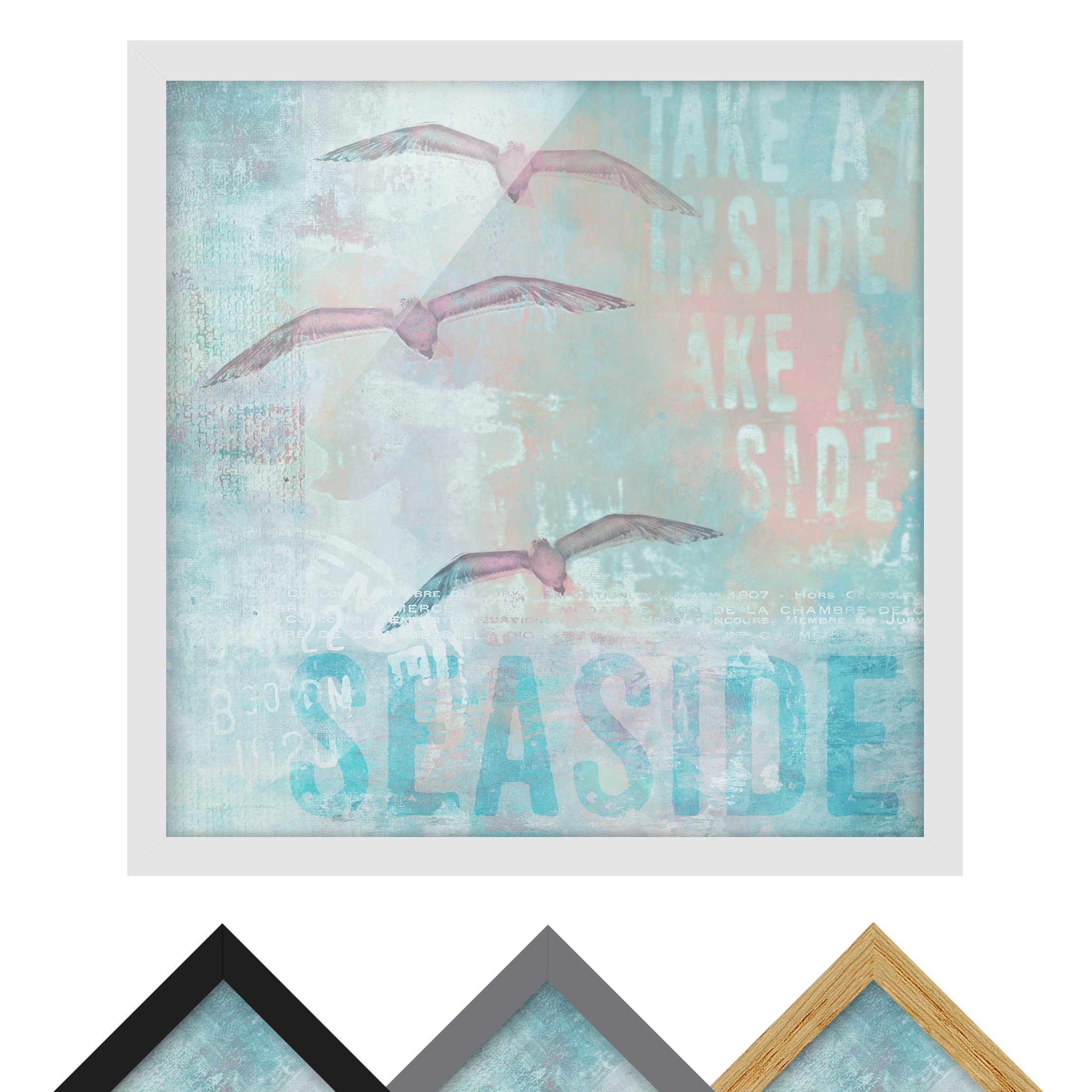 Bild mit Rahmen - Quadrat Shabby Chic Collage - Möwen