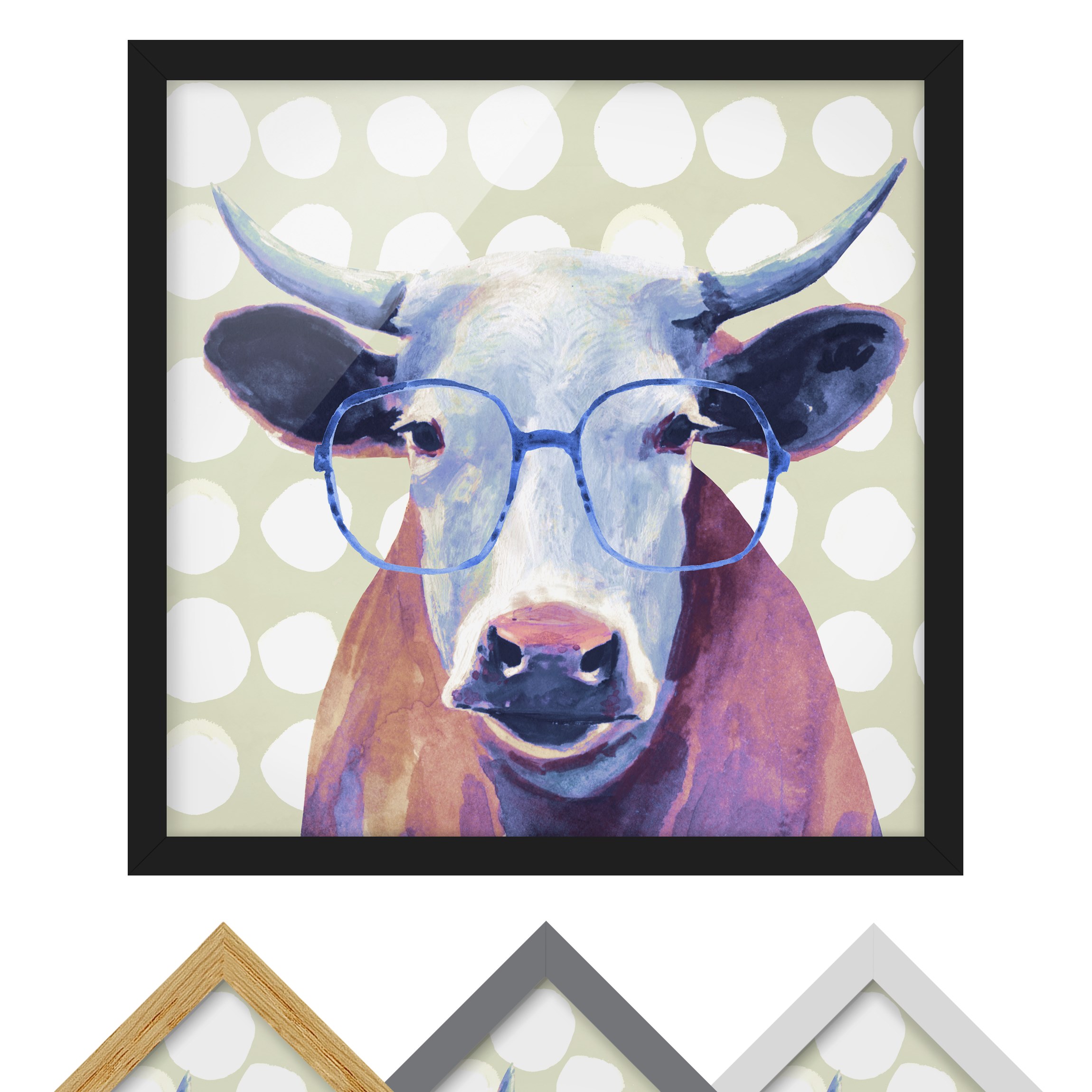 Bild mit Rahmen - Quadrat Bebrillte Tiere - Kuh