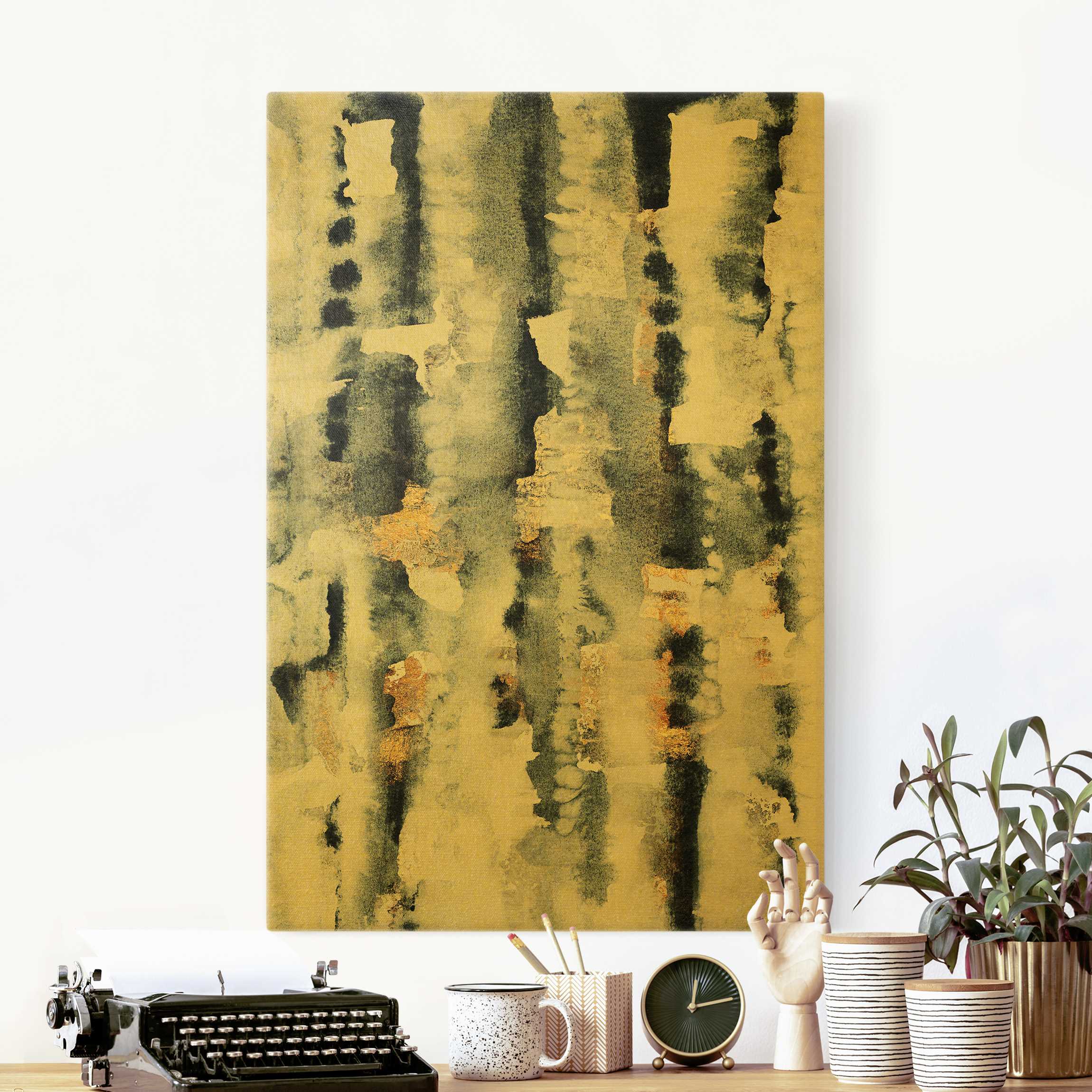 Leinwandbild Gold Abstraktes Aquarell mit Gold