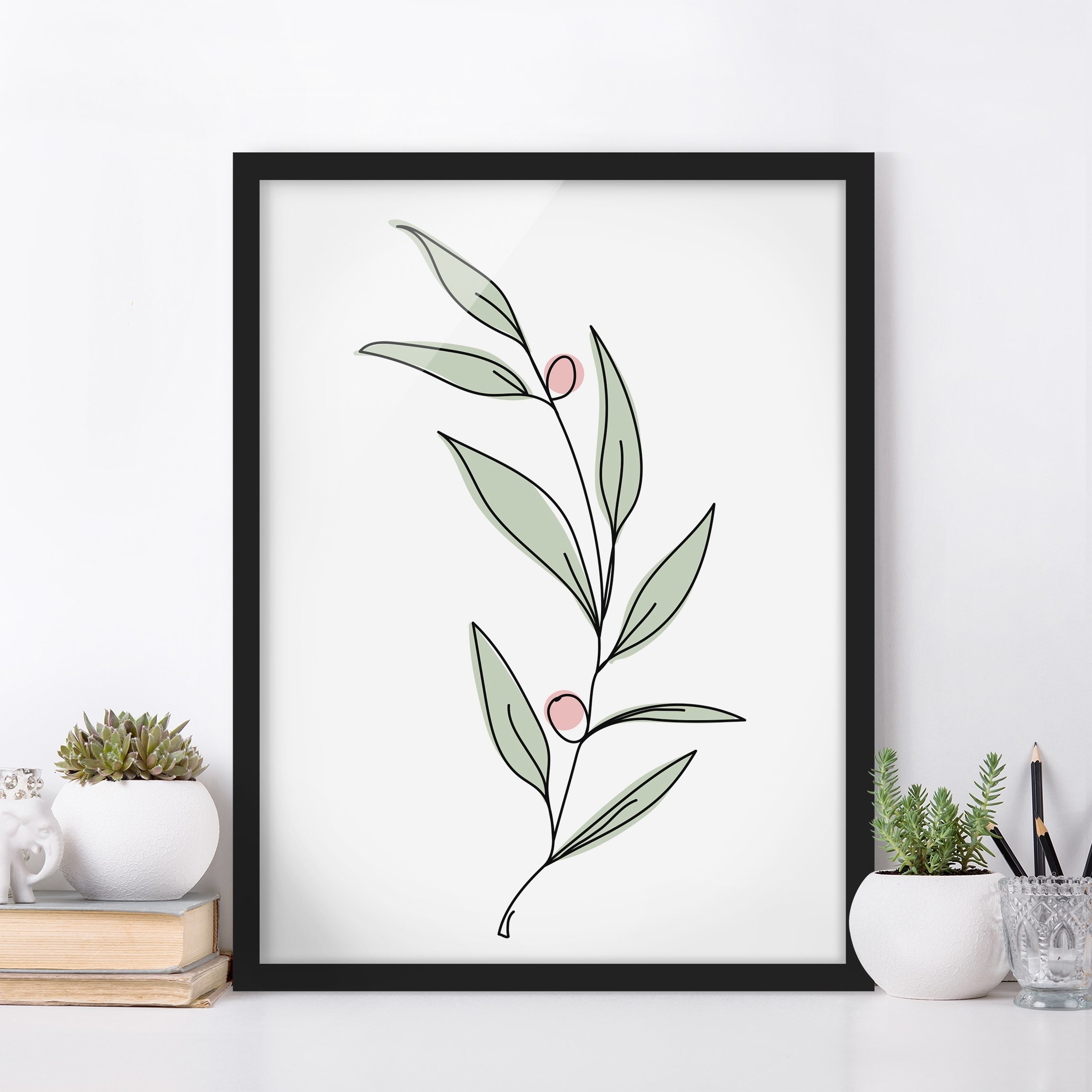 Bild mit Rahmen - Hochformat Zweig mit Beeren Line Art