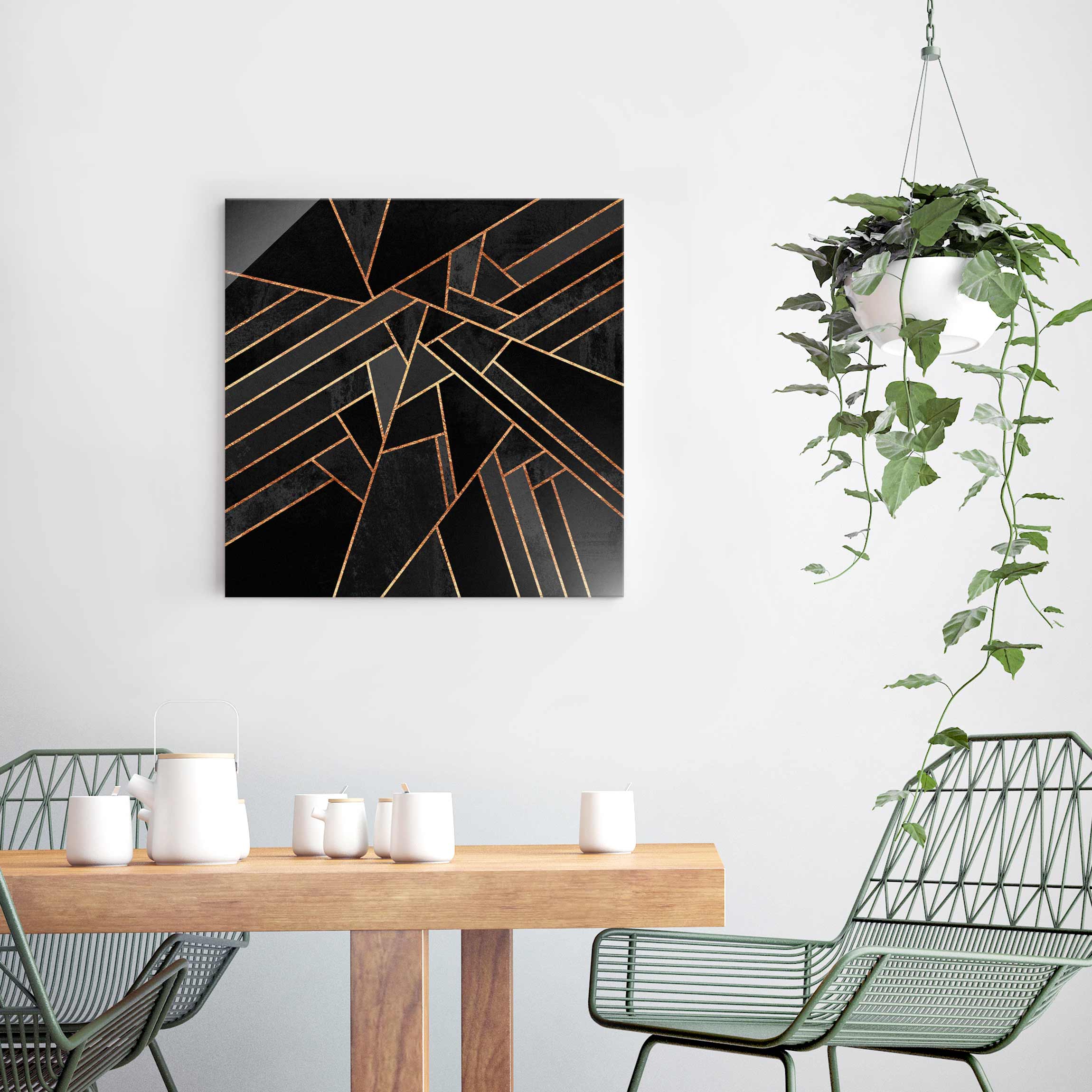 Glasbild - Quadrat Schwarze Dreiecke Gold