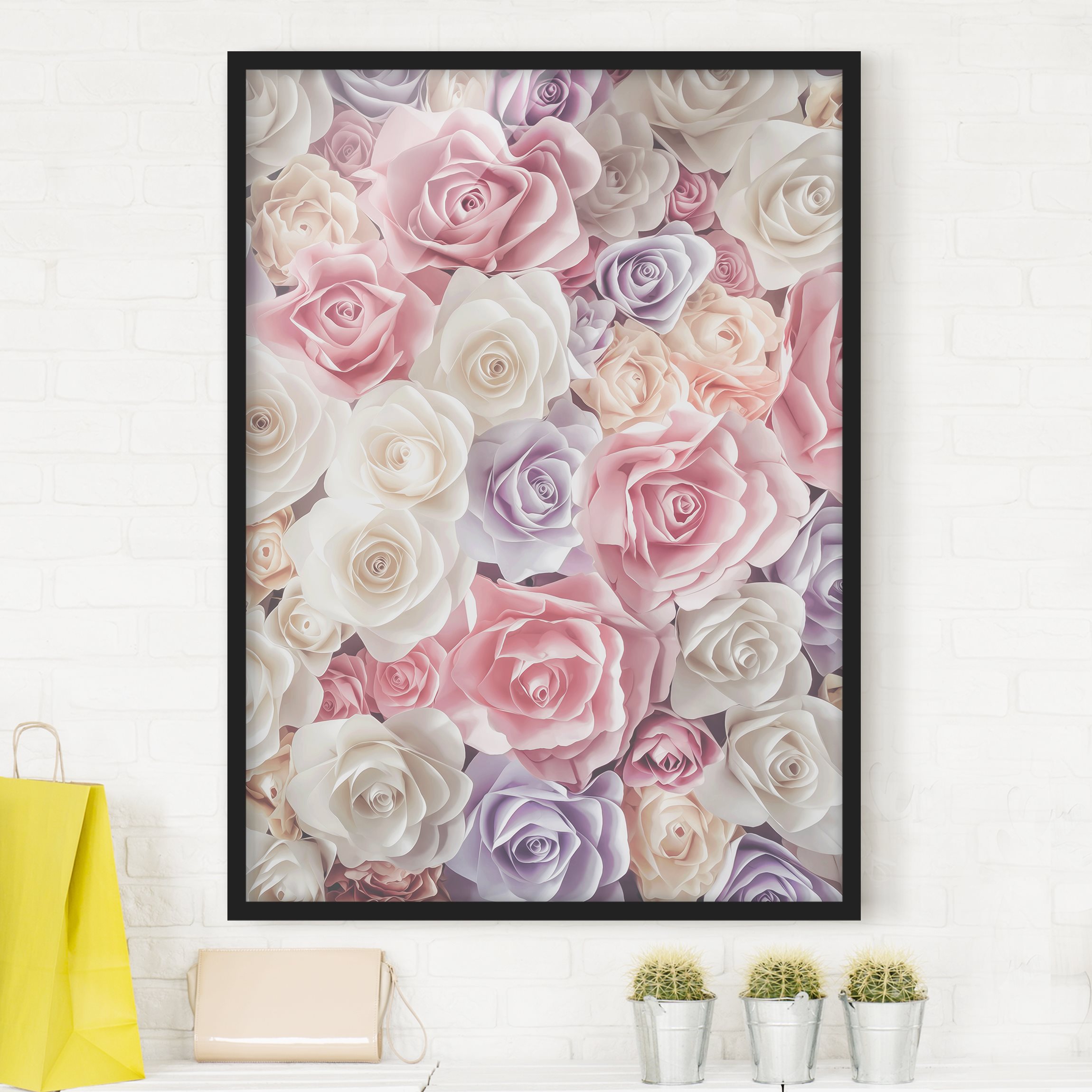 Bild mit Rahmen - Hochformat Pastell Paper Art Rosen
