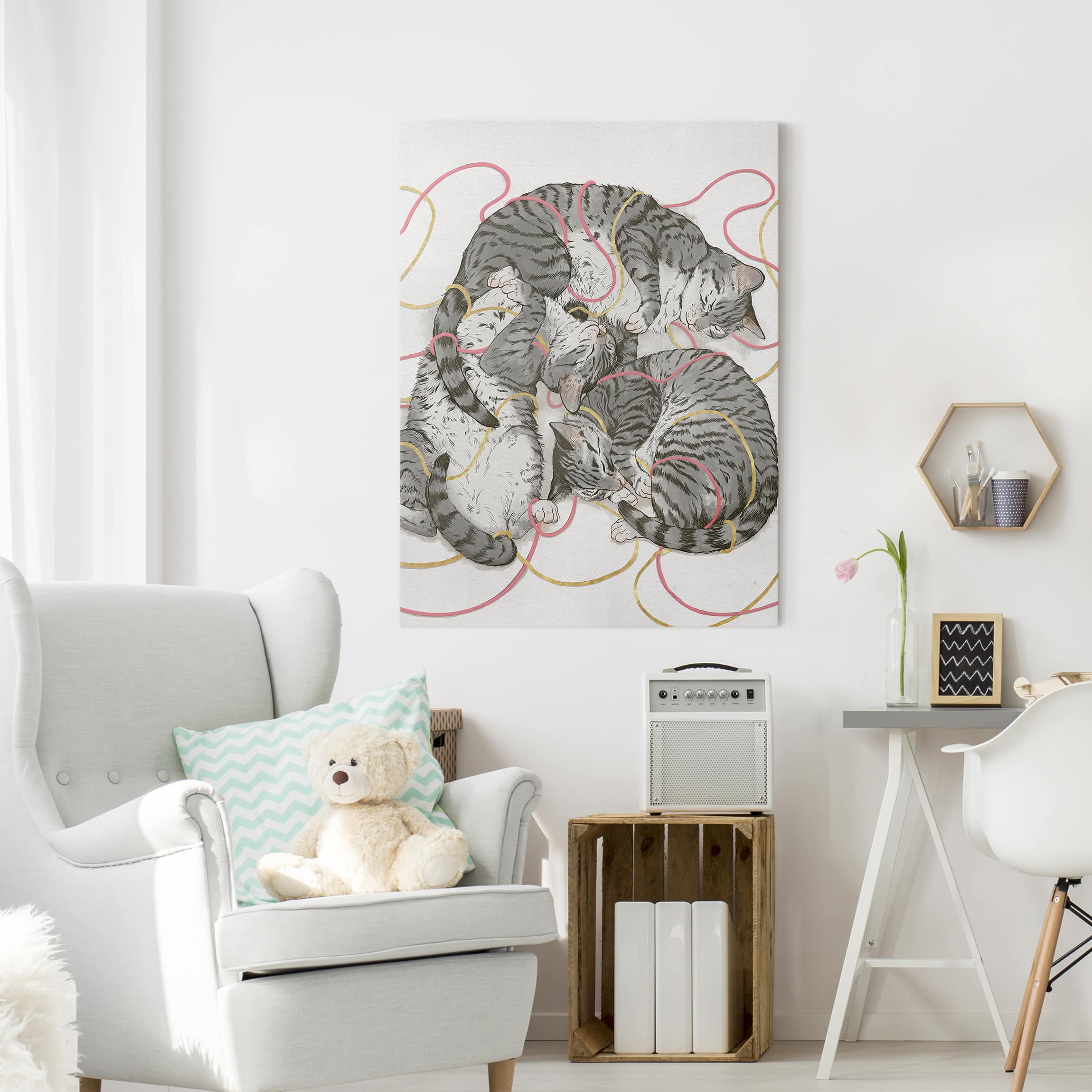 Leinwandbild Illustration Graue Katzen Malerei