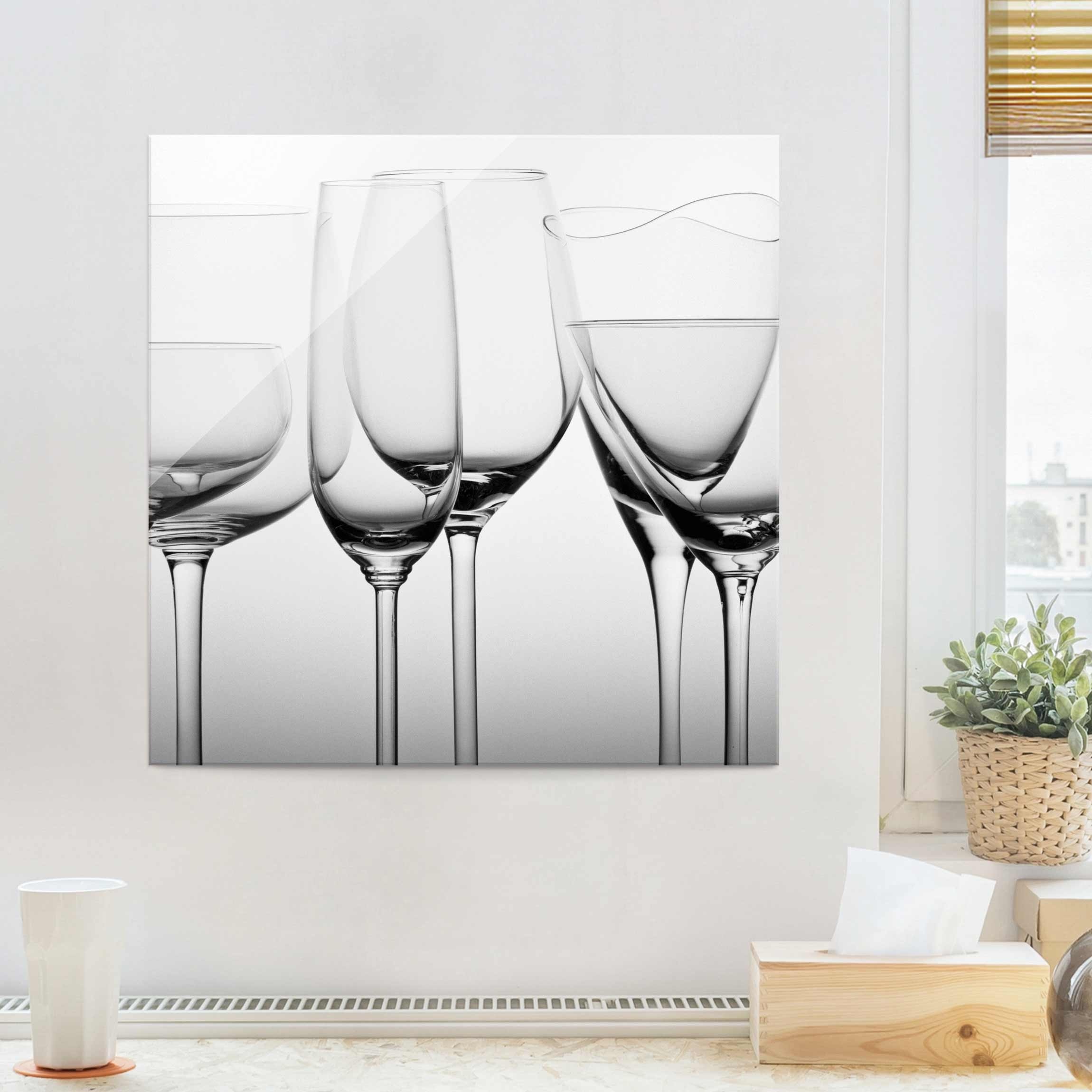 Glasbild Edle Gläser Schwarz-Weiß
