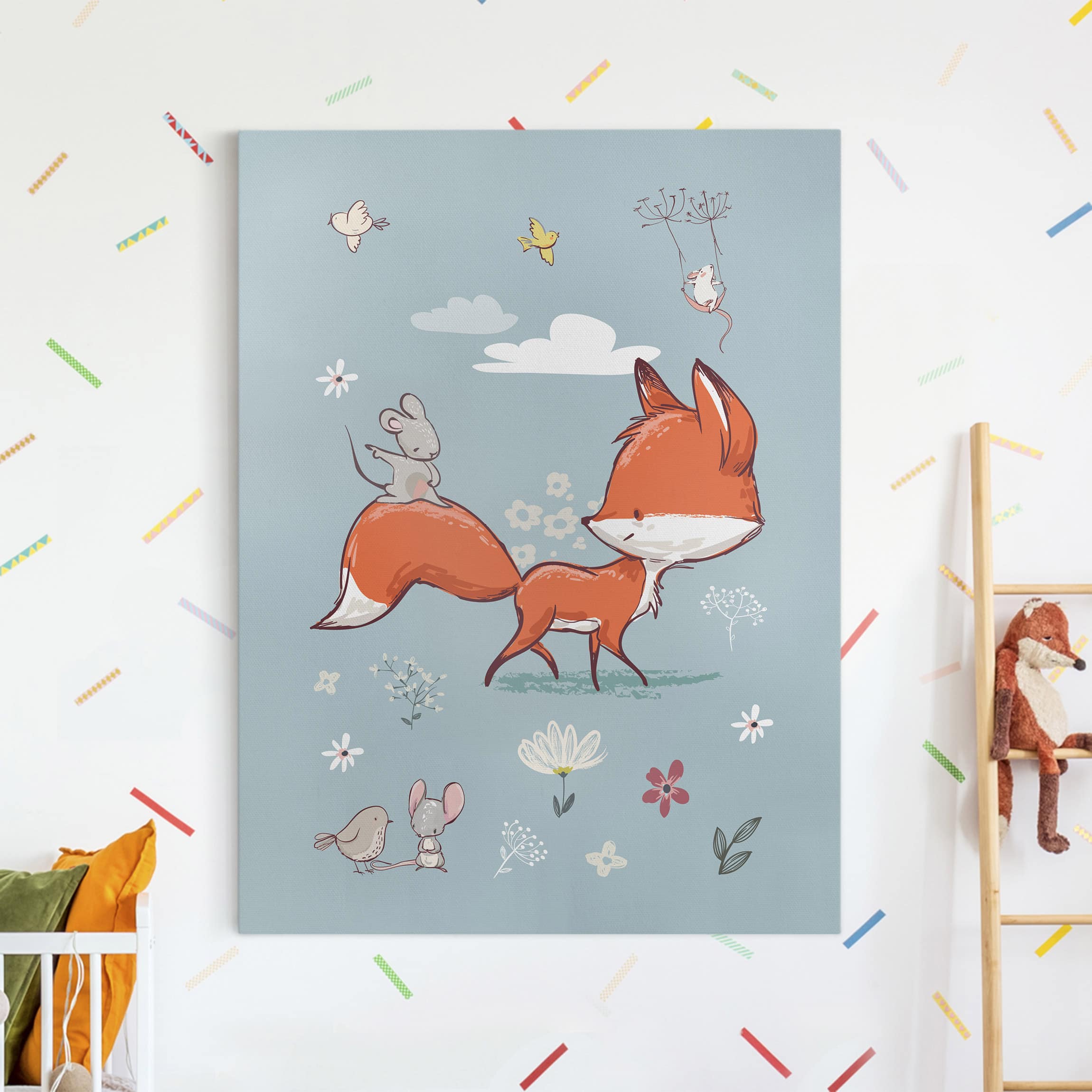 Leinwandbild Kinderzimmer Fuchs und Maus auf Wanderschaft