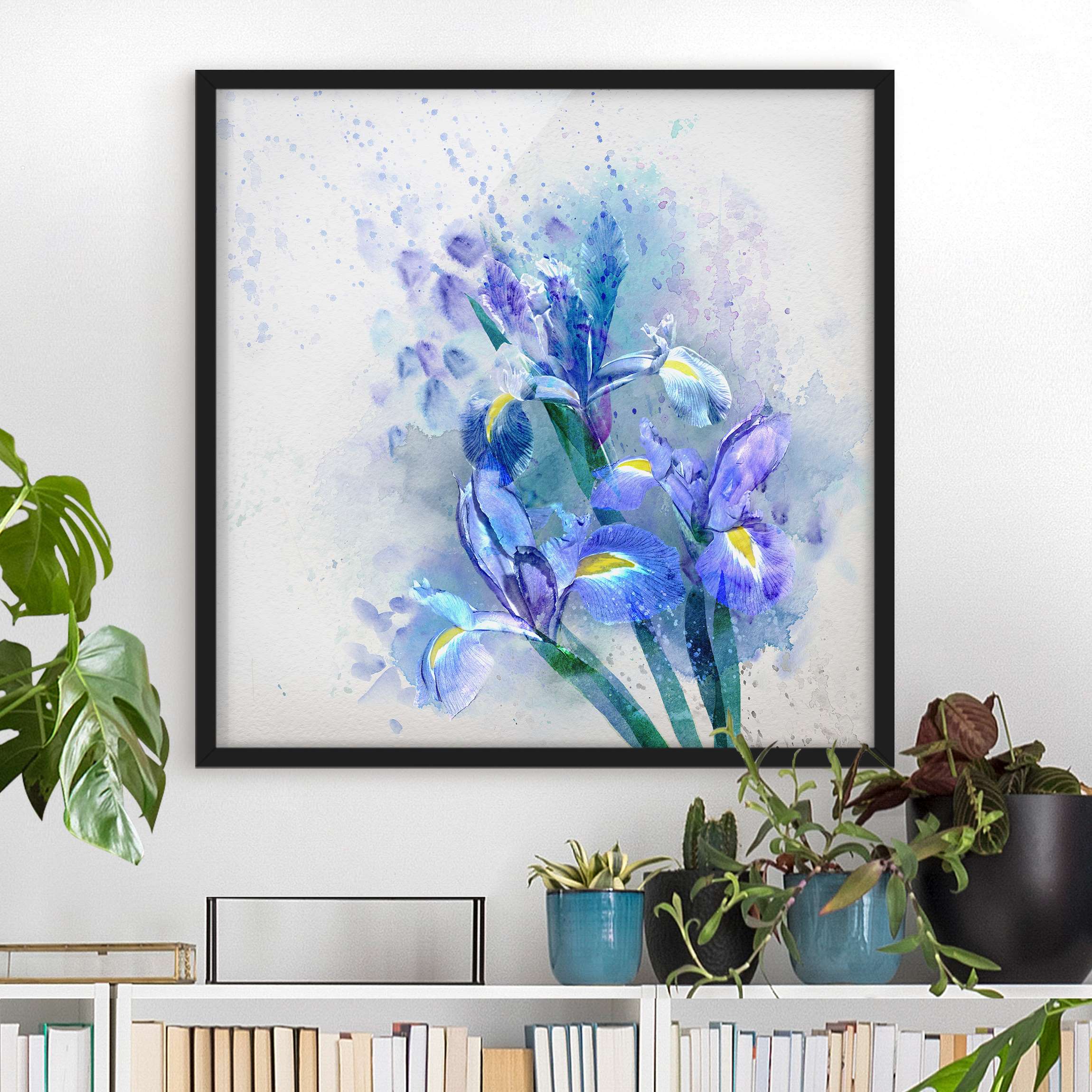 Bild mit Rahmen - Quadrat Aquarell Blumen Iris