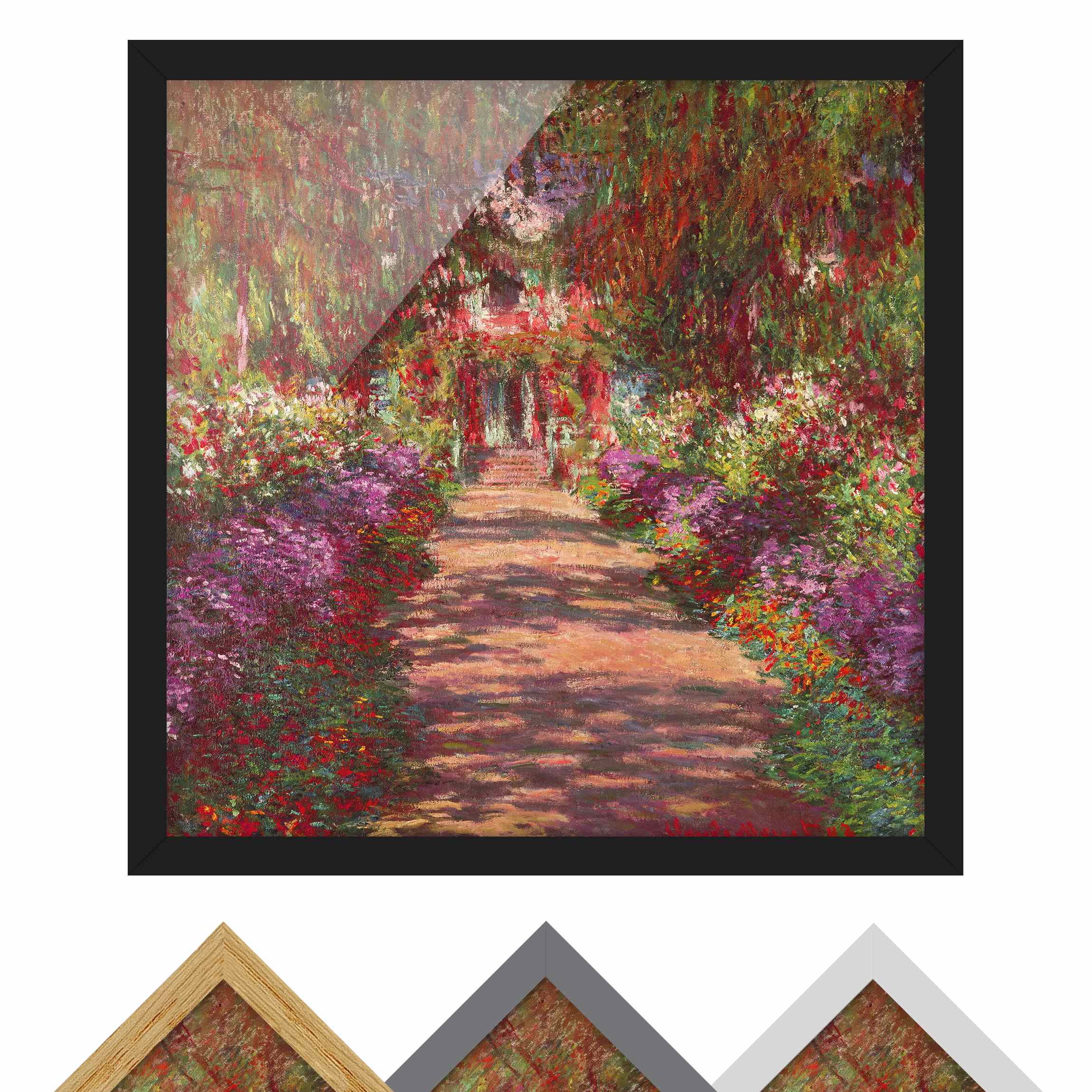 Bild mit Rahmen - Quadrat Claude Monet - Weg in Monets Garten in Giverny