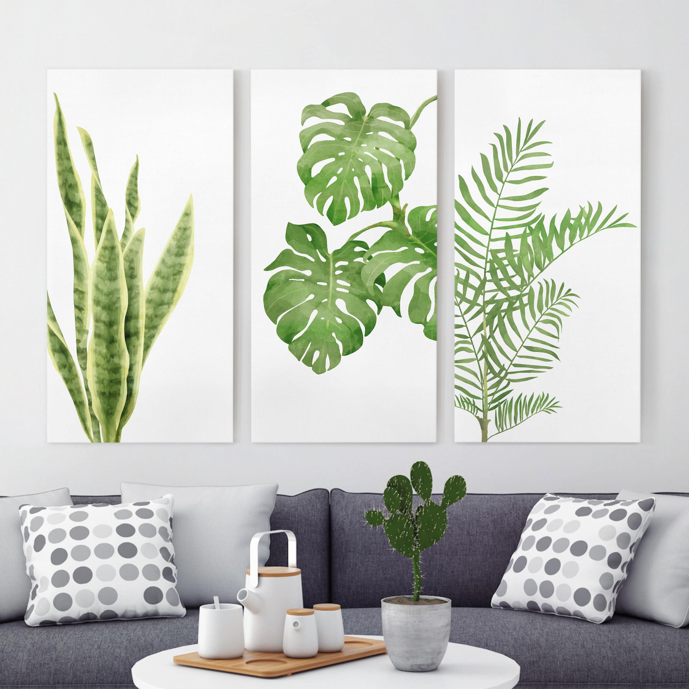 3-teiliges Leinwandbild - Hochformat Aquarell Pflanzen