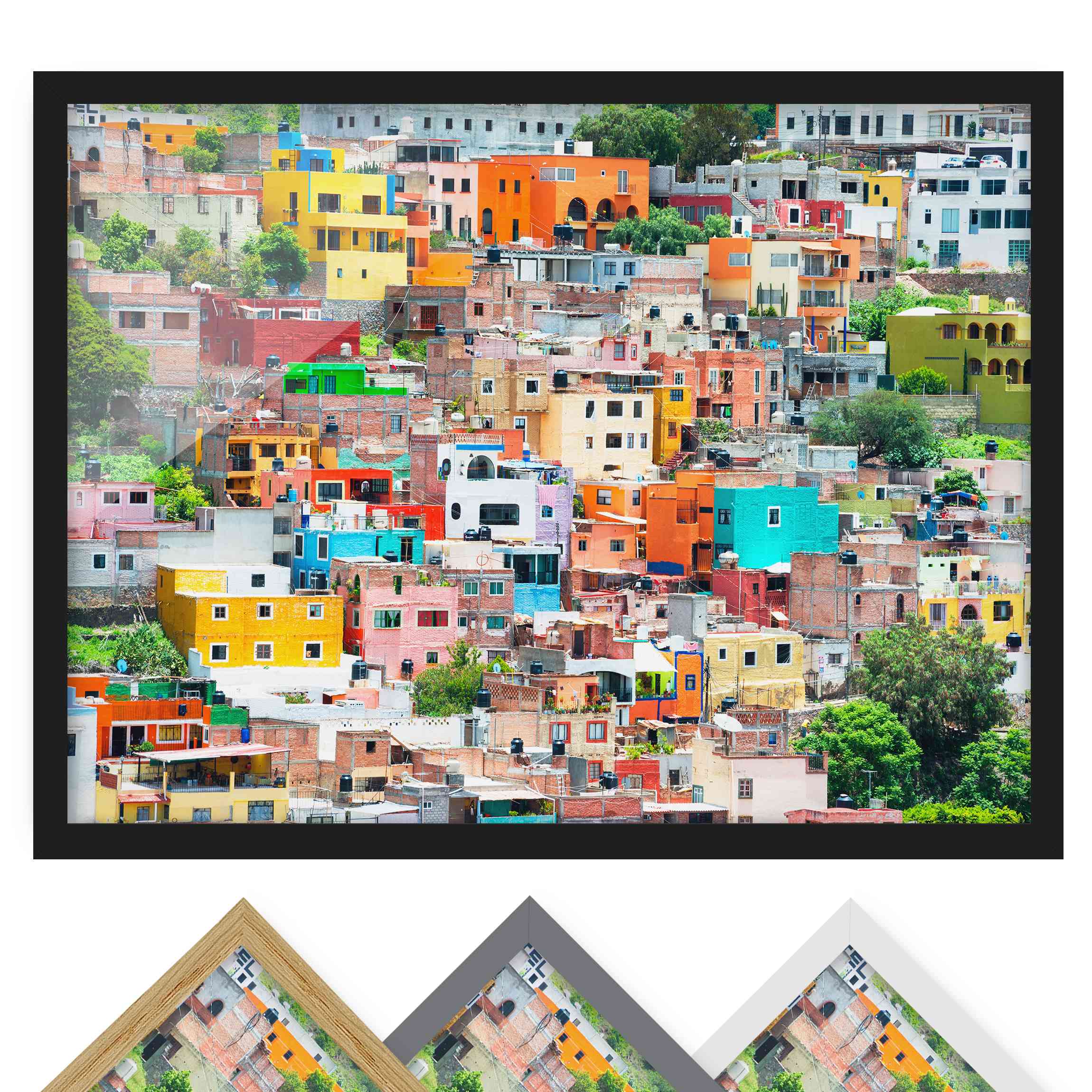 Bild mit Rahmen - Querformat Farbige Häuserfront Guanajuato