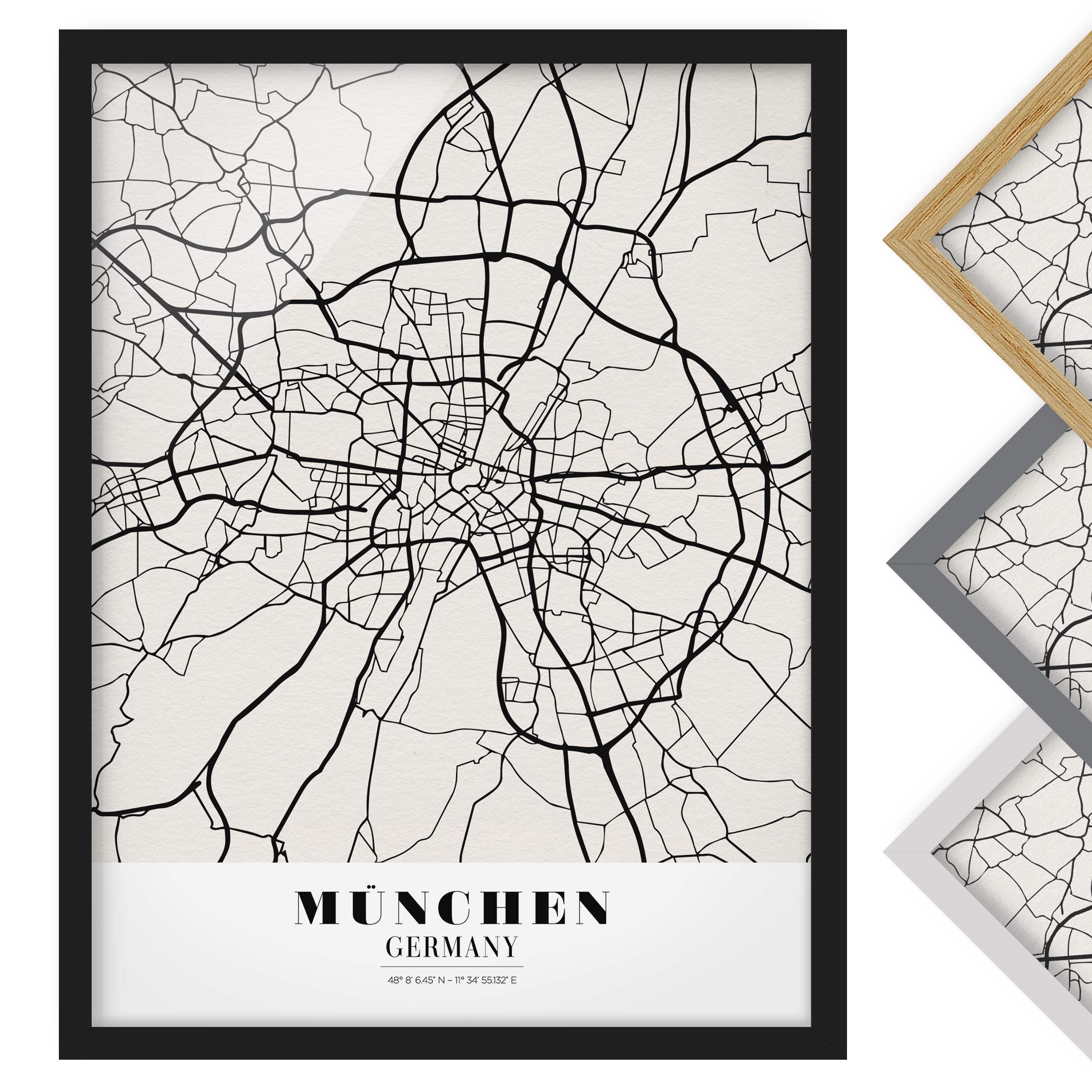 Stadtplan Bild mit Rahmen Stadtplan München - Klassik