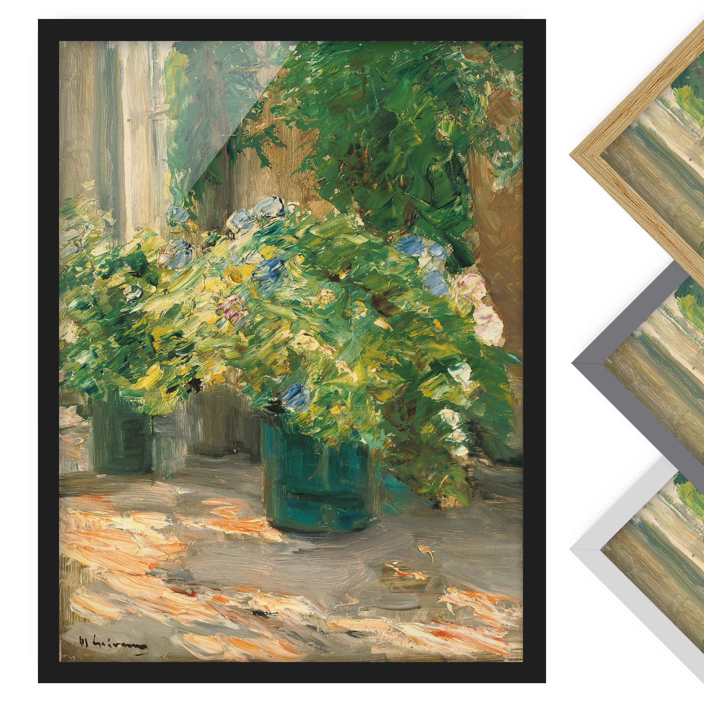 Bild mit Rahmen - Hochformat Max Liebermann - Blumentöpfe vor dem Haus