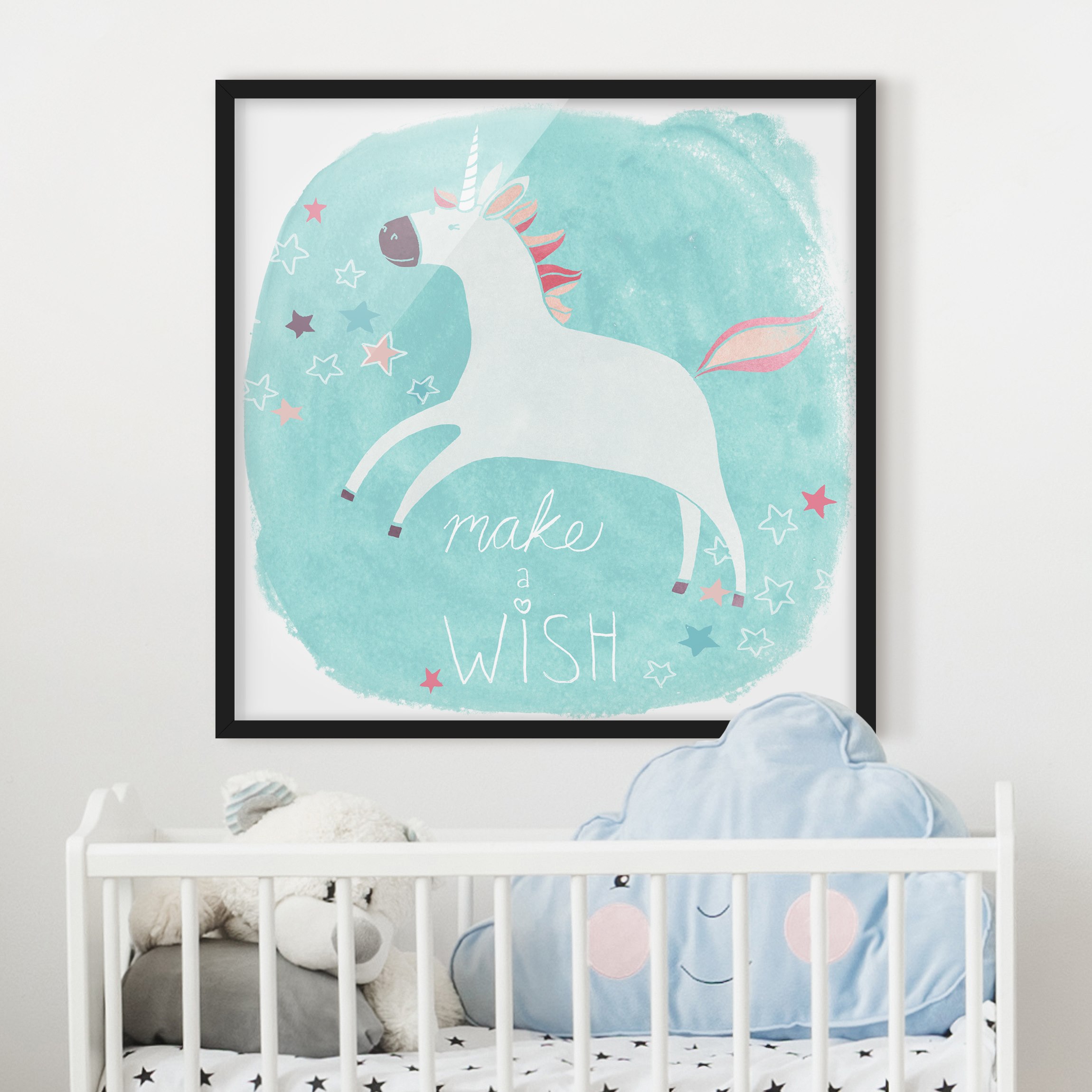 Spruch Bild mit Rahmen Einhorn-Truppe - Wish