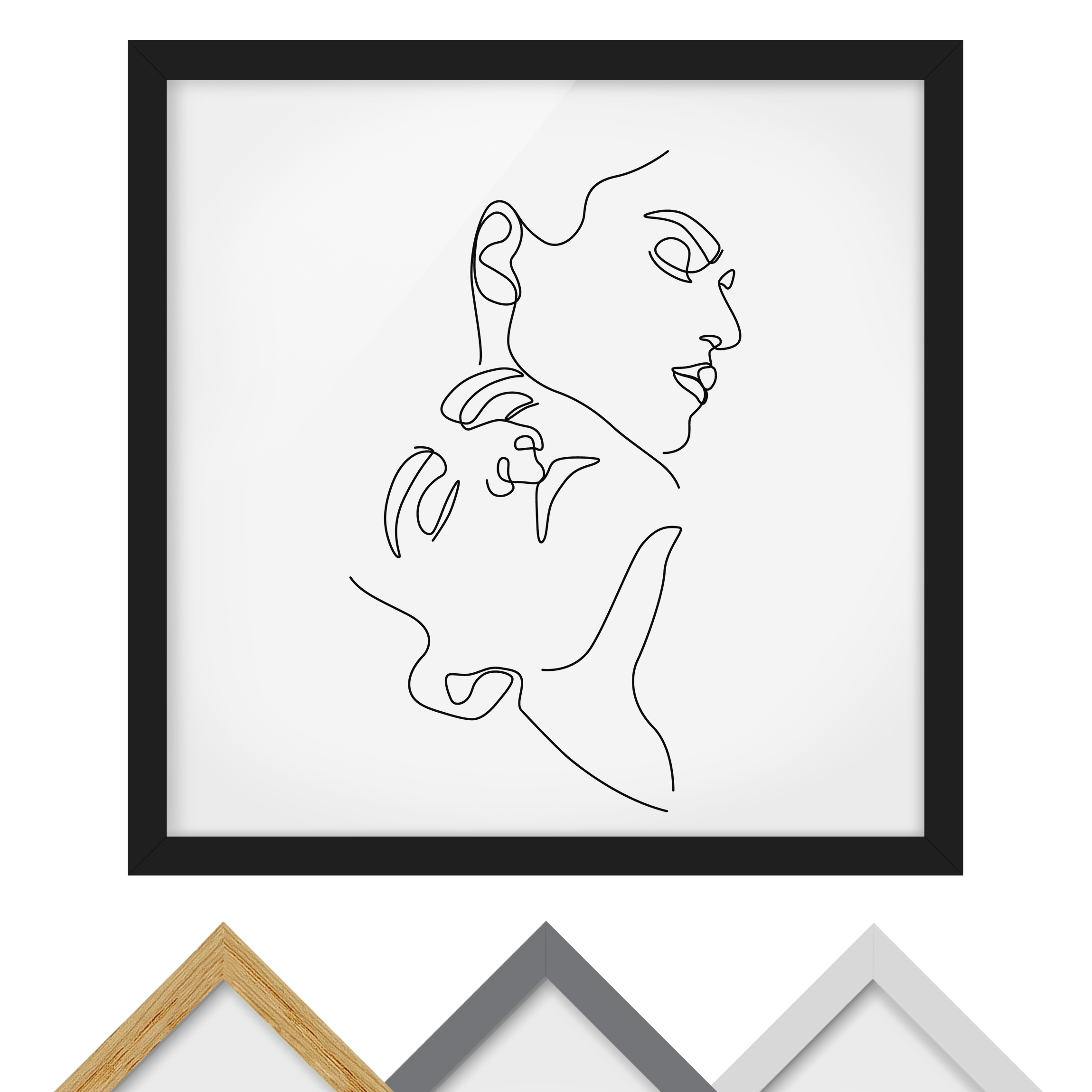 Bild mit Rahmen - Quadrat Line Art Frauen Gesichter Weiß