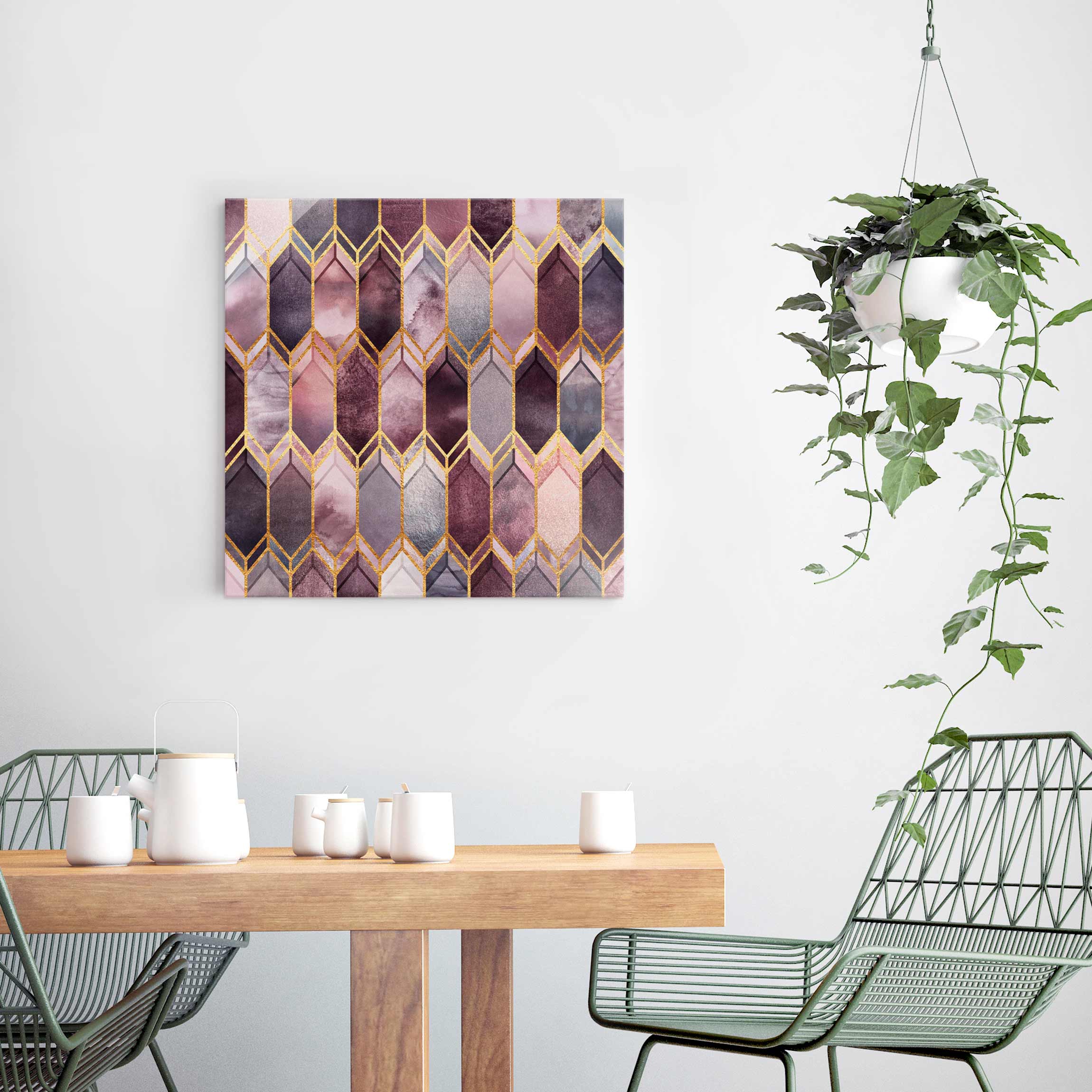 Glasbild - Quadrat Glasmalerei geometrisch Rosé Gold