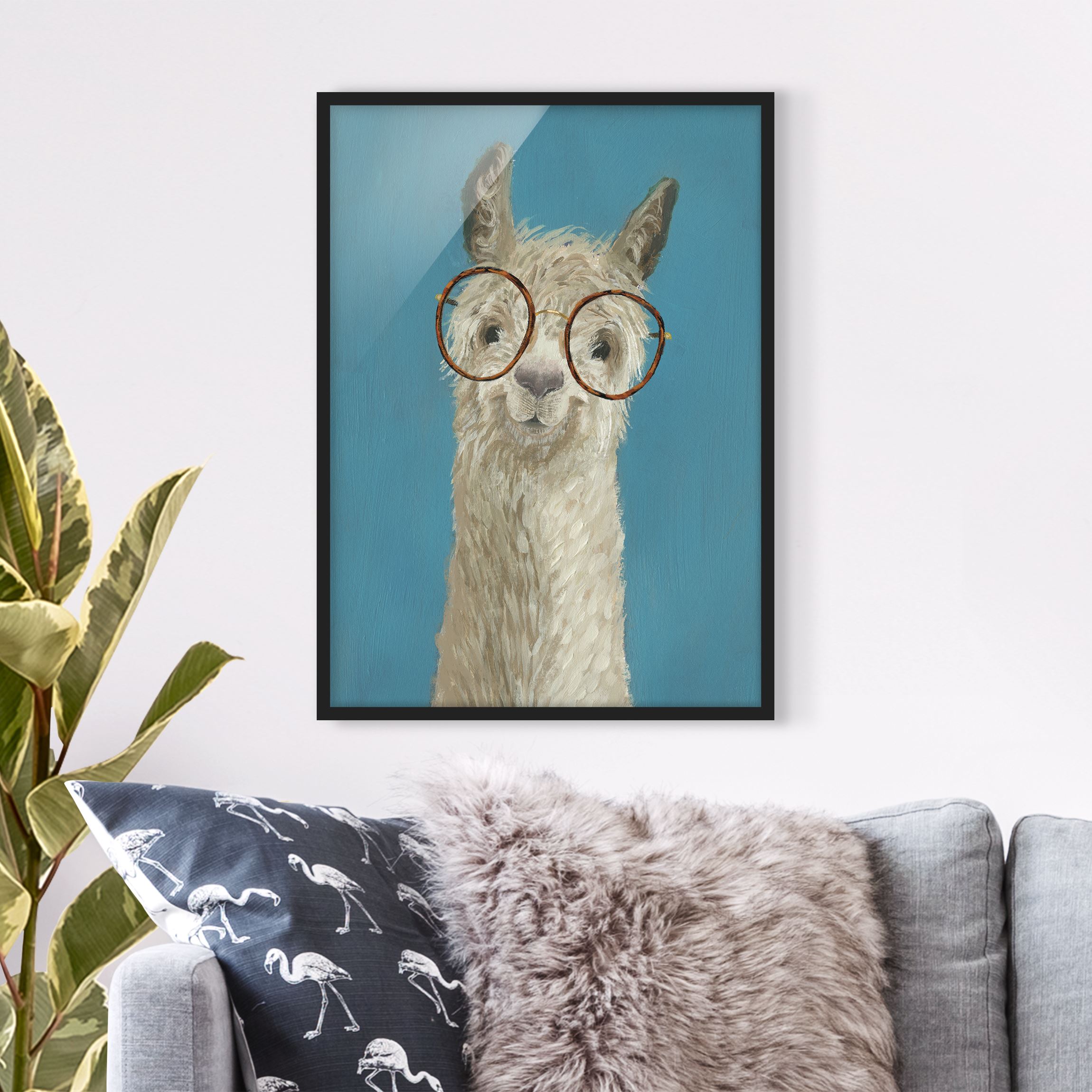 Kinderzimmer Bild mit Rahmen Lama mit Brille I