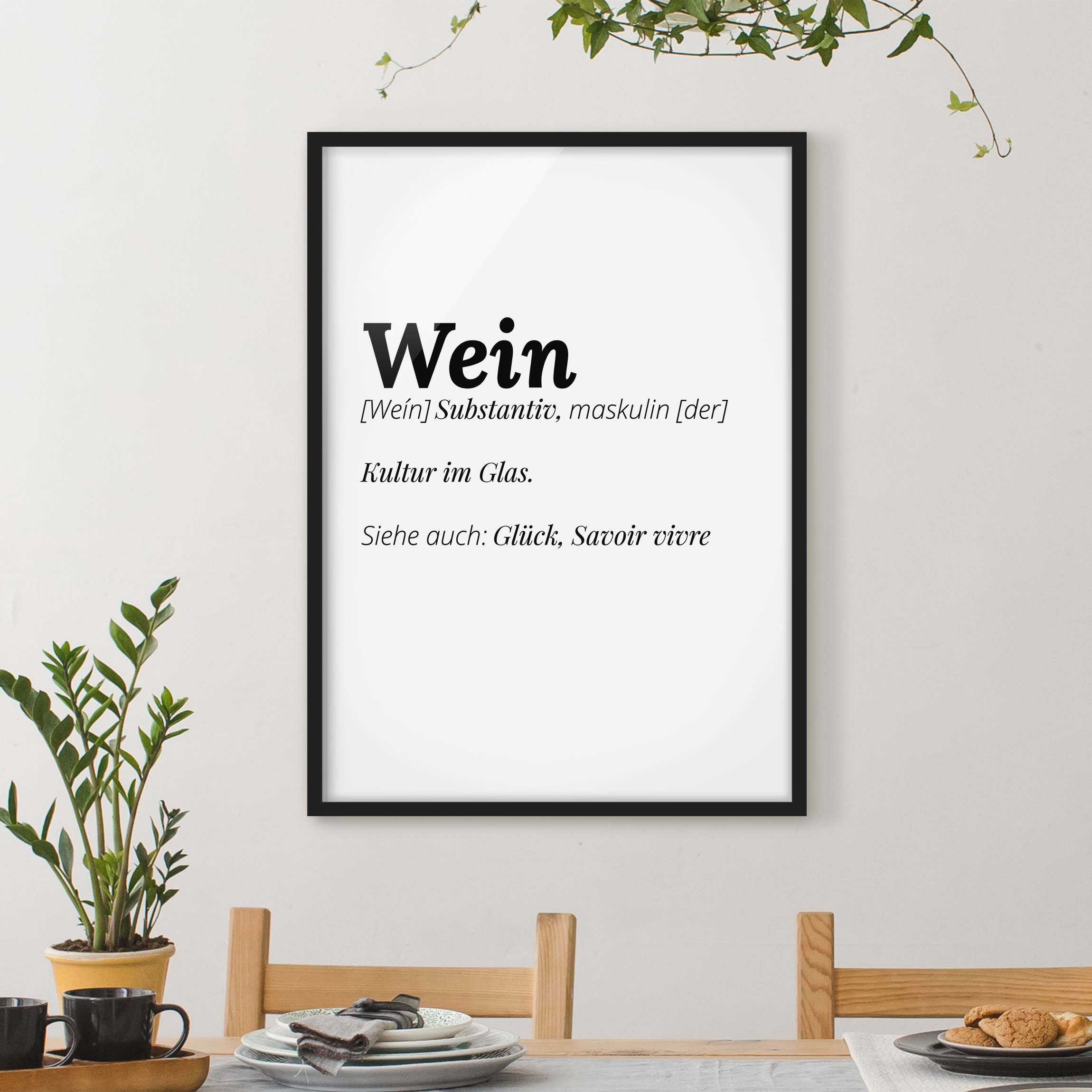 Spruch Bild mit Rahmen Die Definition von Wein