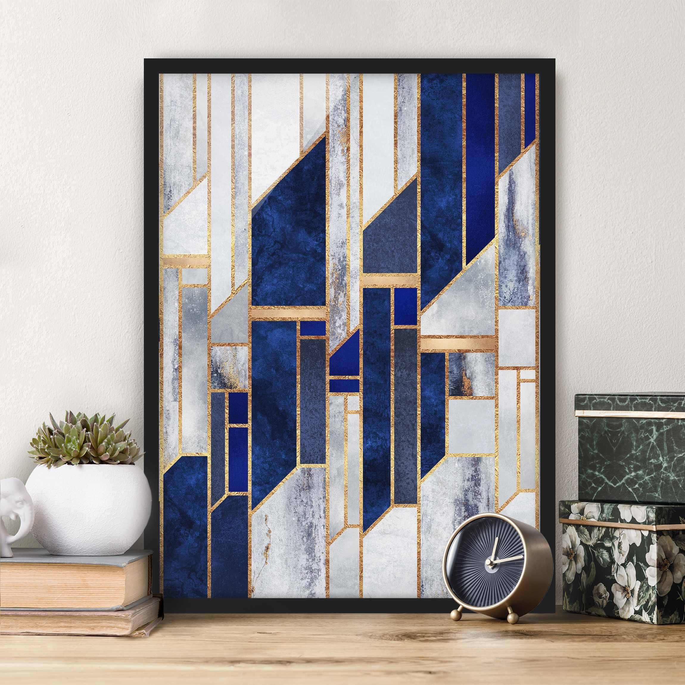 Bild mit Rahmen - Hochformat Geometrische Formen mit Gold