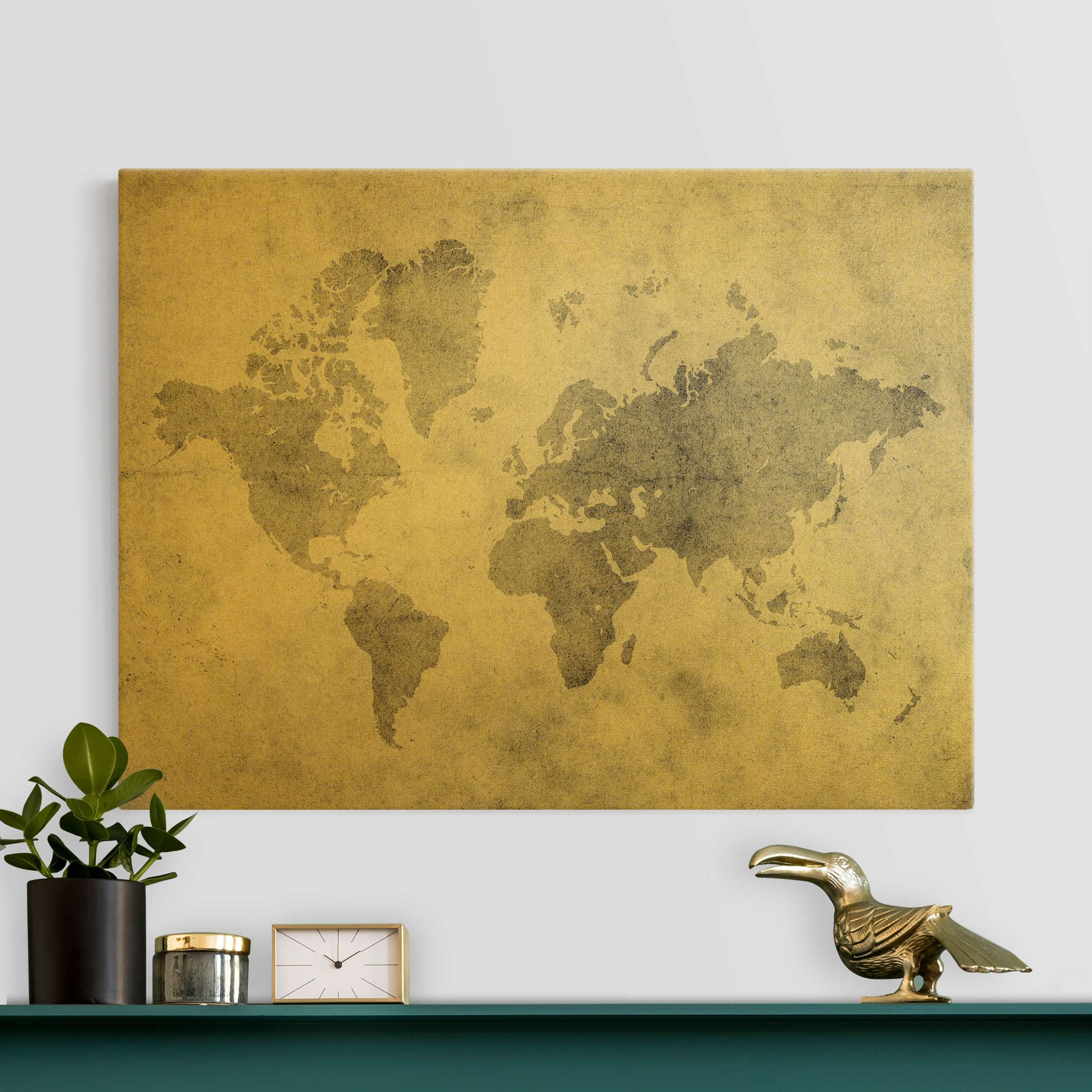 Leinwandbild Gold Vintage Weltkarte II