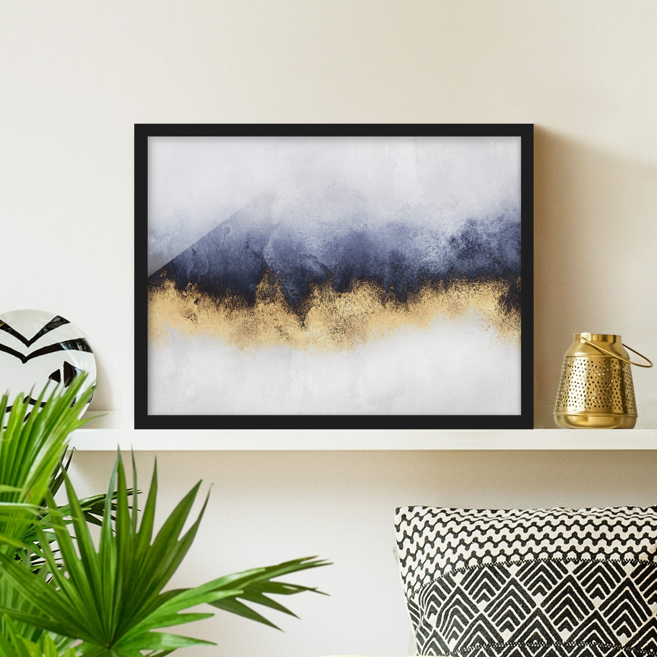 Bild mit Rahmen - Querformat Wolkenhimmel mit Gold
