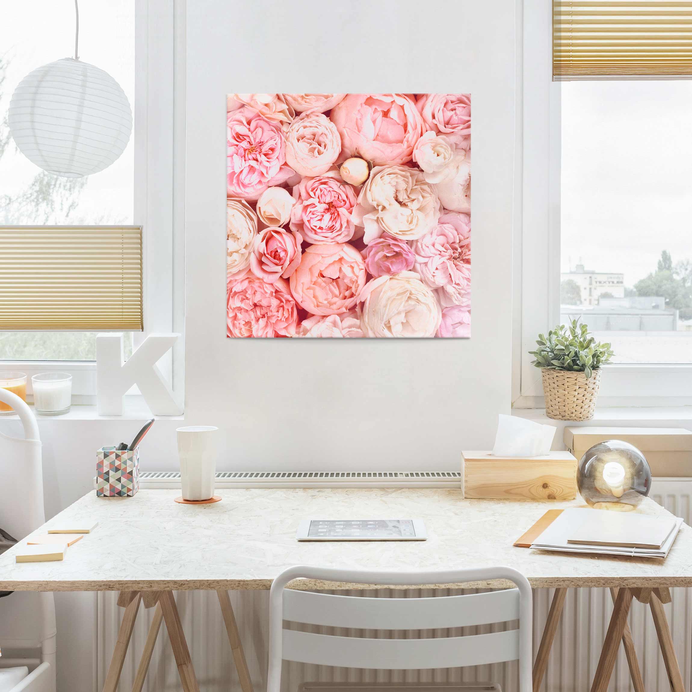 Glasbild - Quadrat Rosen Rosé Koralle Shabby