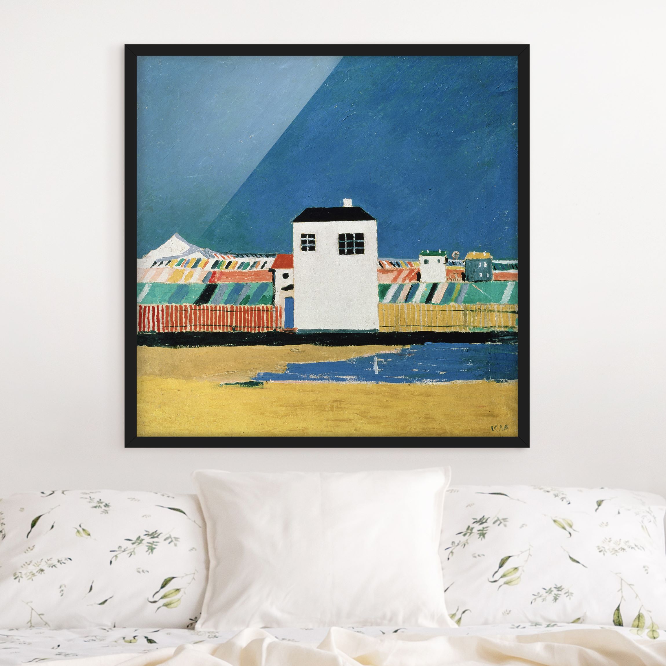 Bild mit Rahmen - Quadrat Kasimir Malewitsch - Landschaft mit weißem Haus