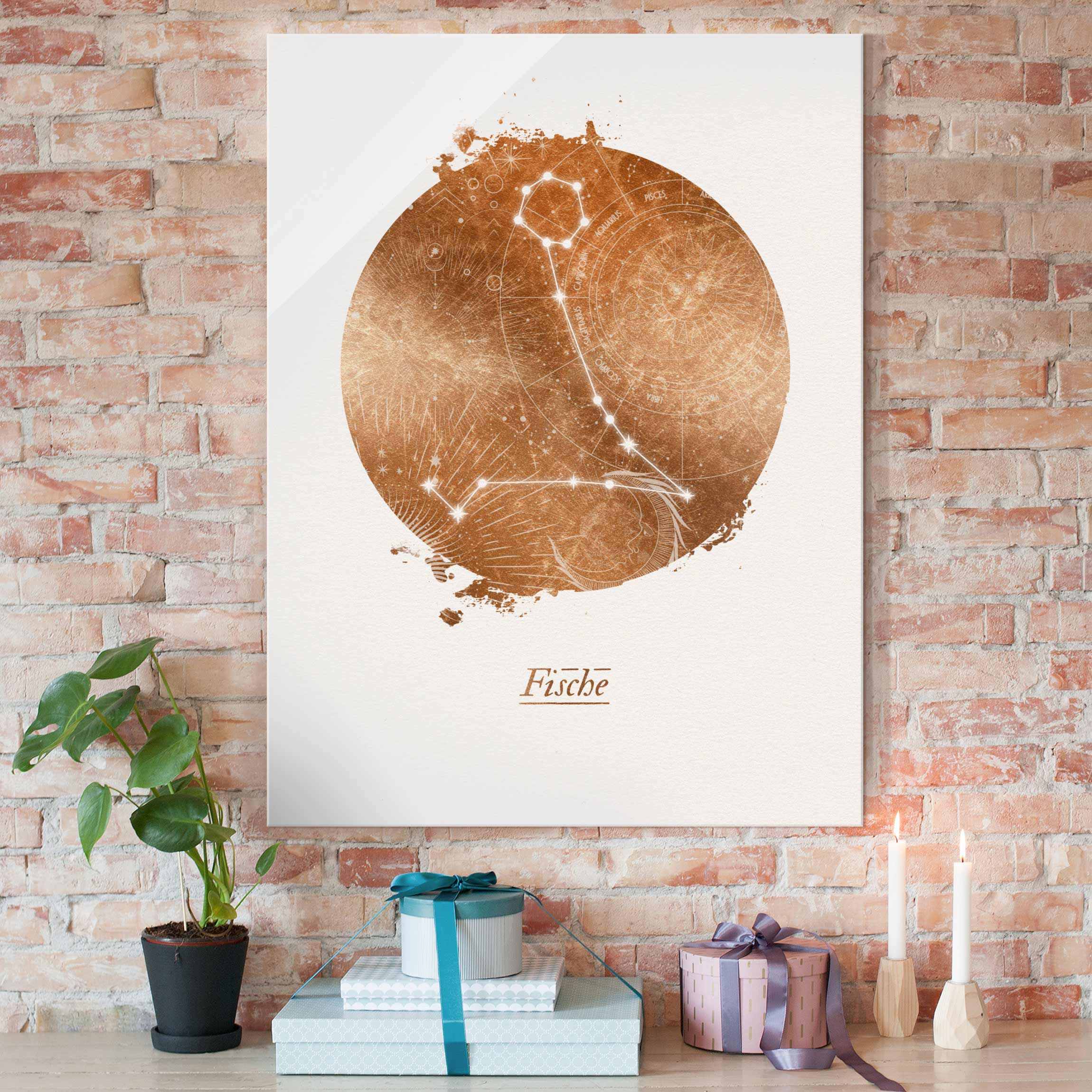 Glasbild Sternzeichen Fische Gold