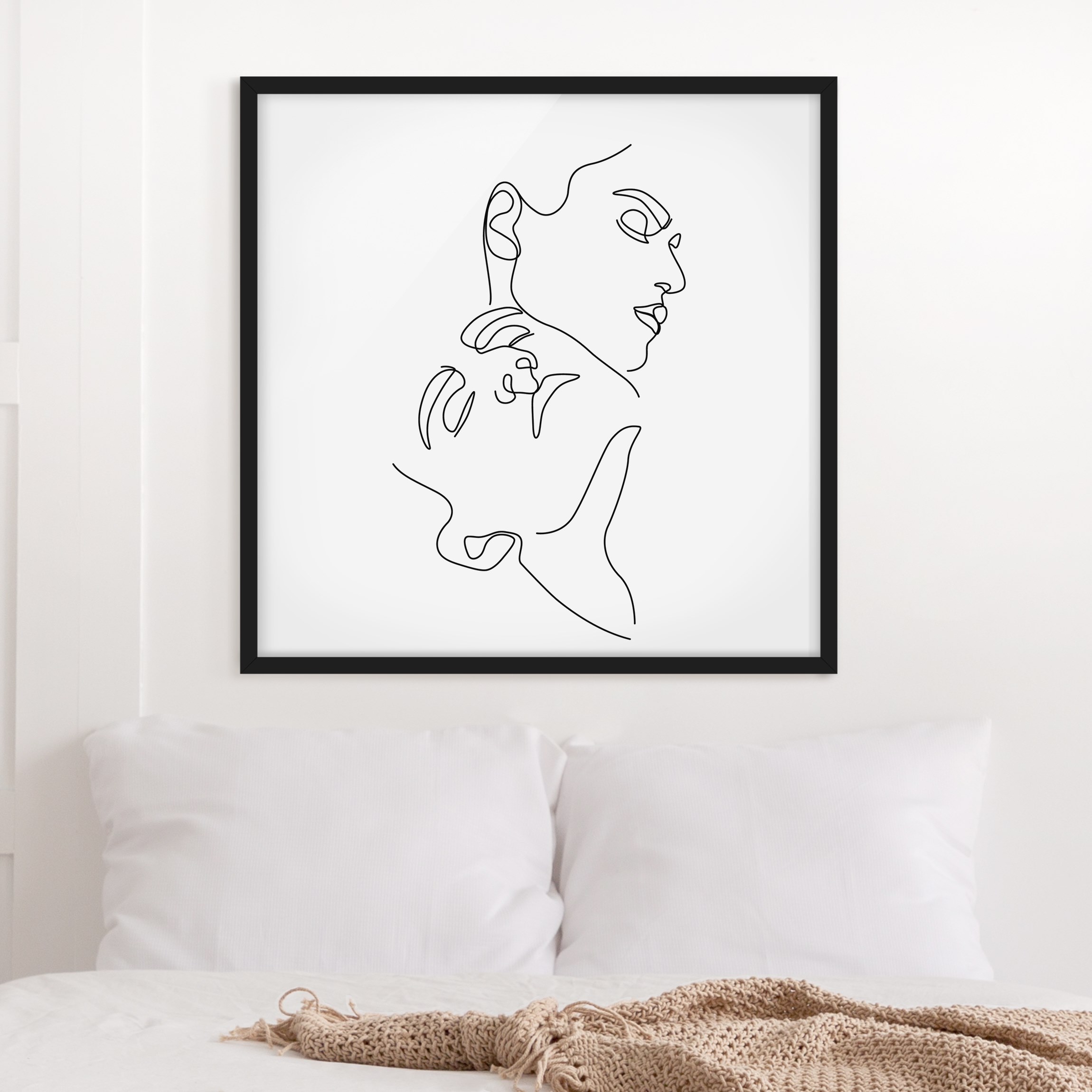 Bild mit Rahmen - Quadrat Line Art Frauen Gesichter Weiß