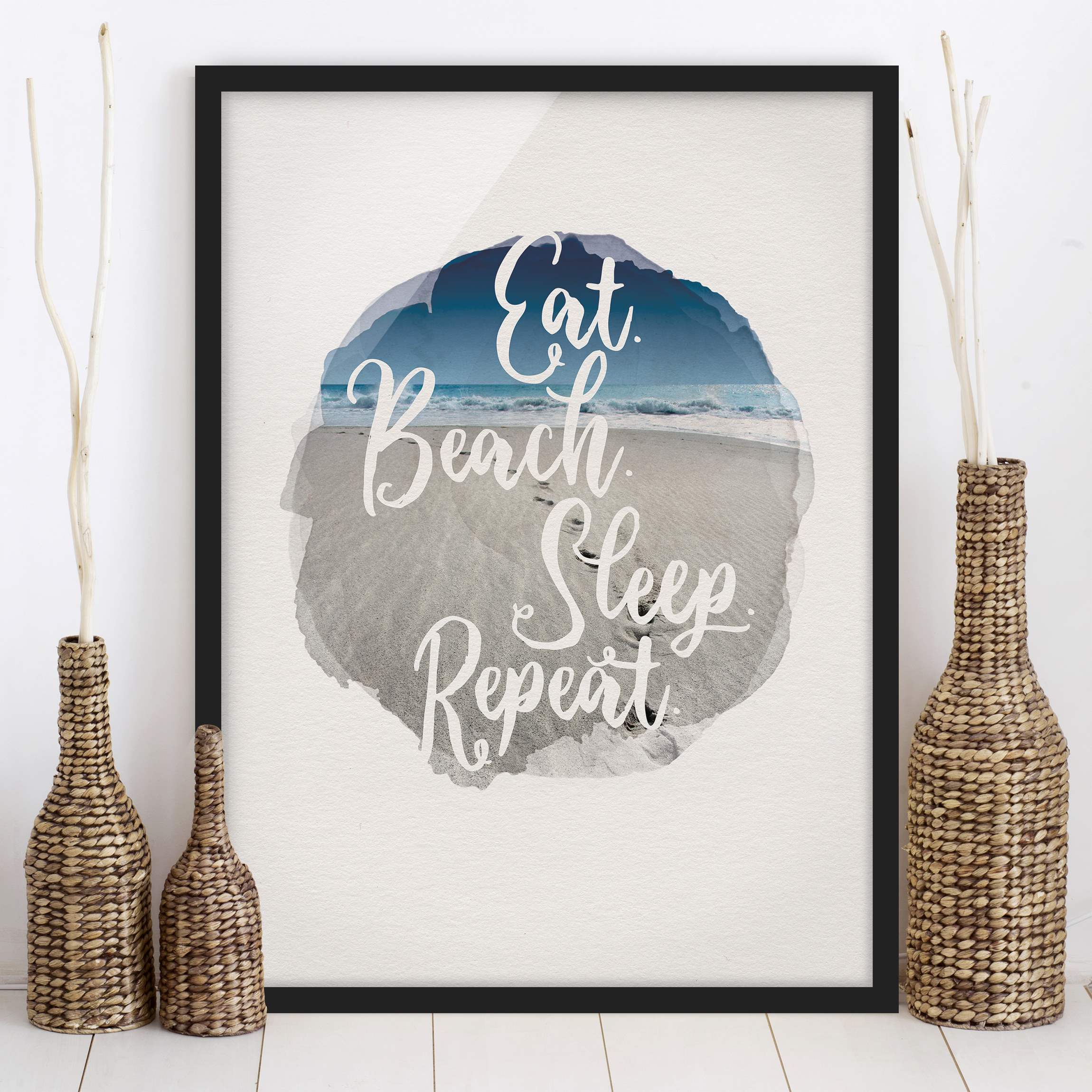 Bild mit Rahmen - Hochformat Wasserfarben - Eat.Beach.Sleep.Repeat.