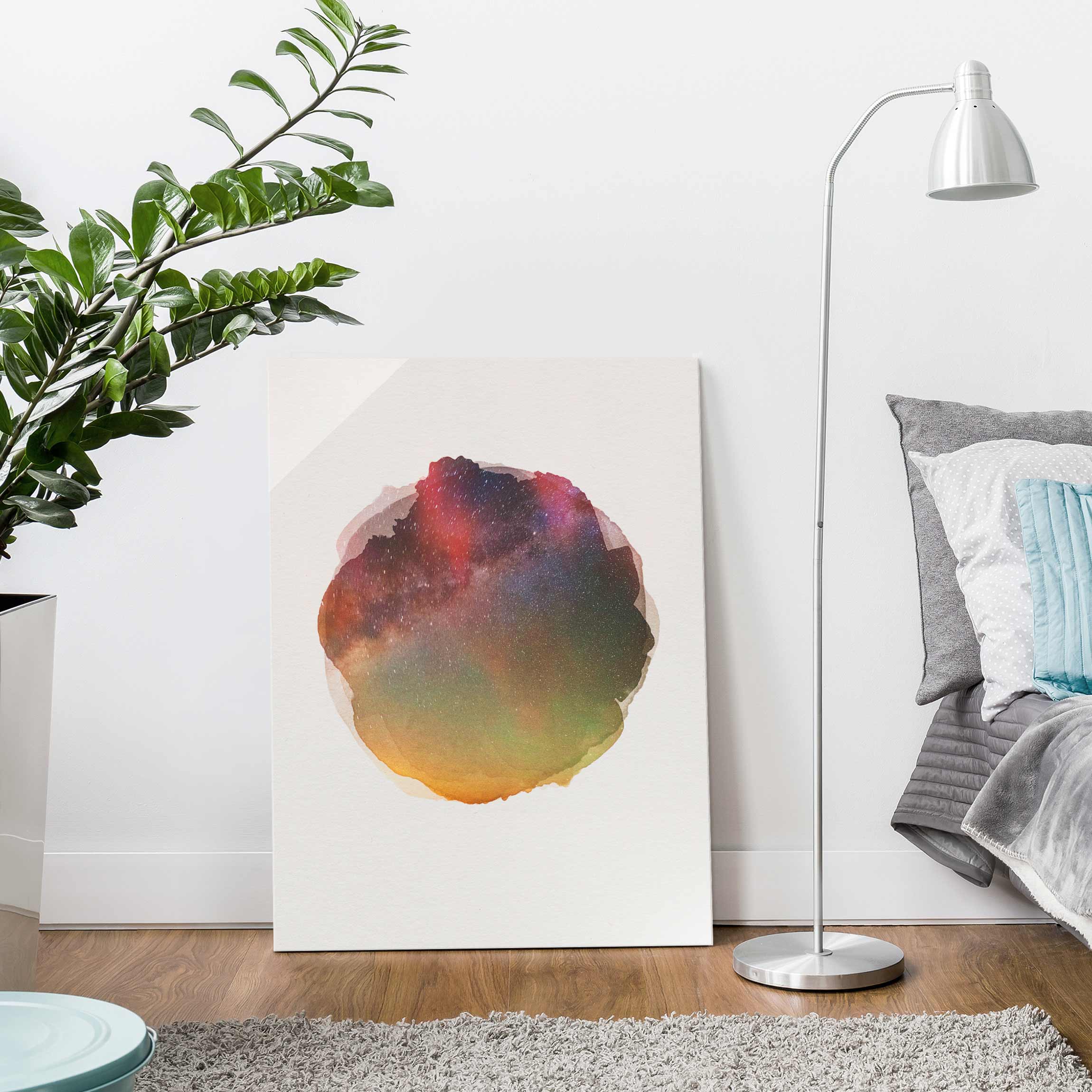 Glasbild - Hochformat Wasserfarben - Sternenhimmel über dem Meer